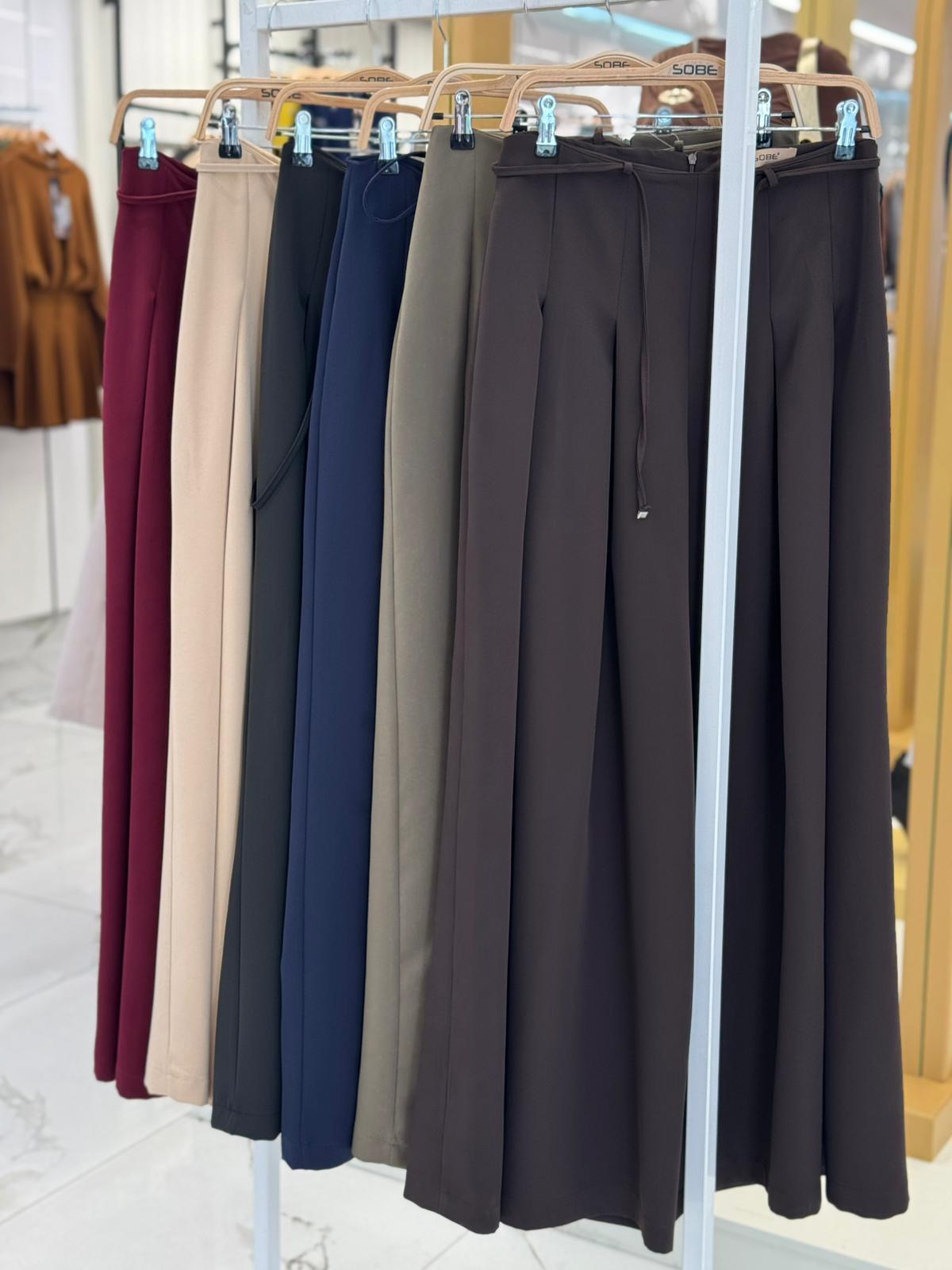 S6K0084Bel Bağlama Detaylı Pileli Salaş Pantolon 0084