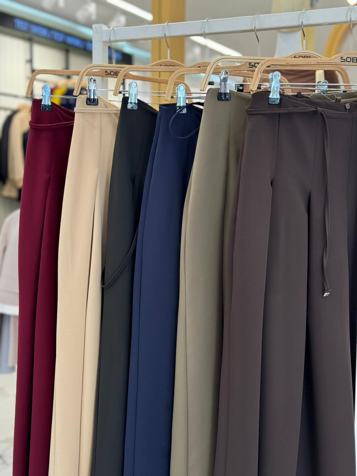 S6K0084Bel Bağlama Detaylı Pileli Salaş Pantolon 0084