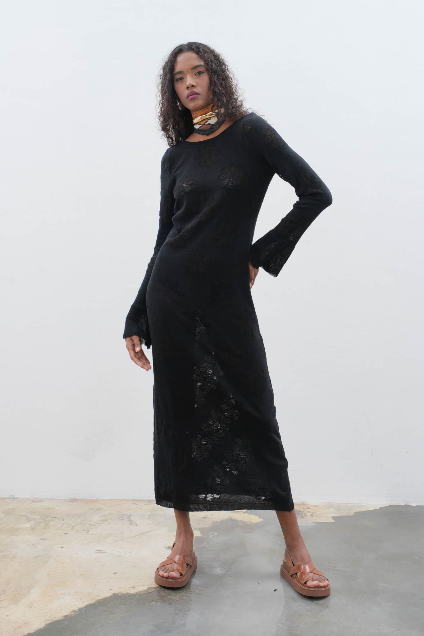 S5K2793Belen Çiçek Desenli Maxi Boy Elbise 2793