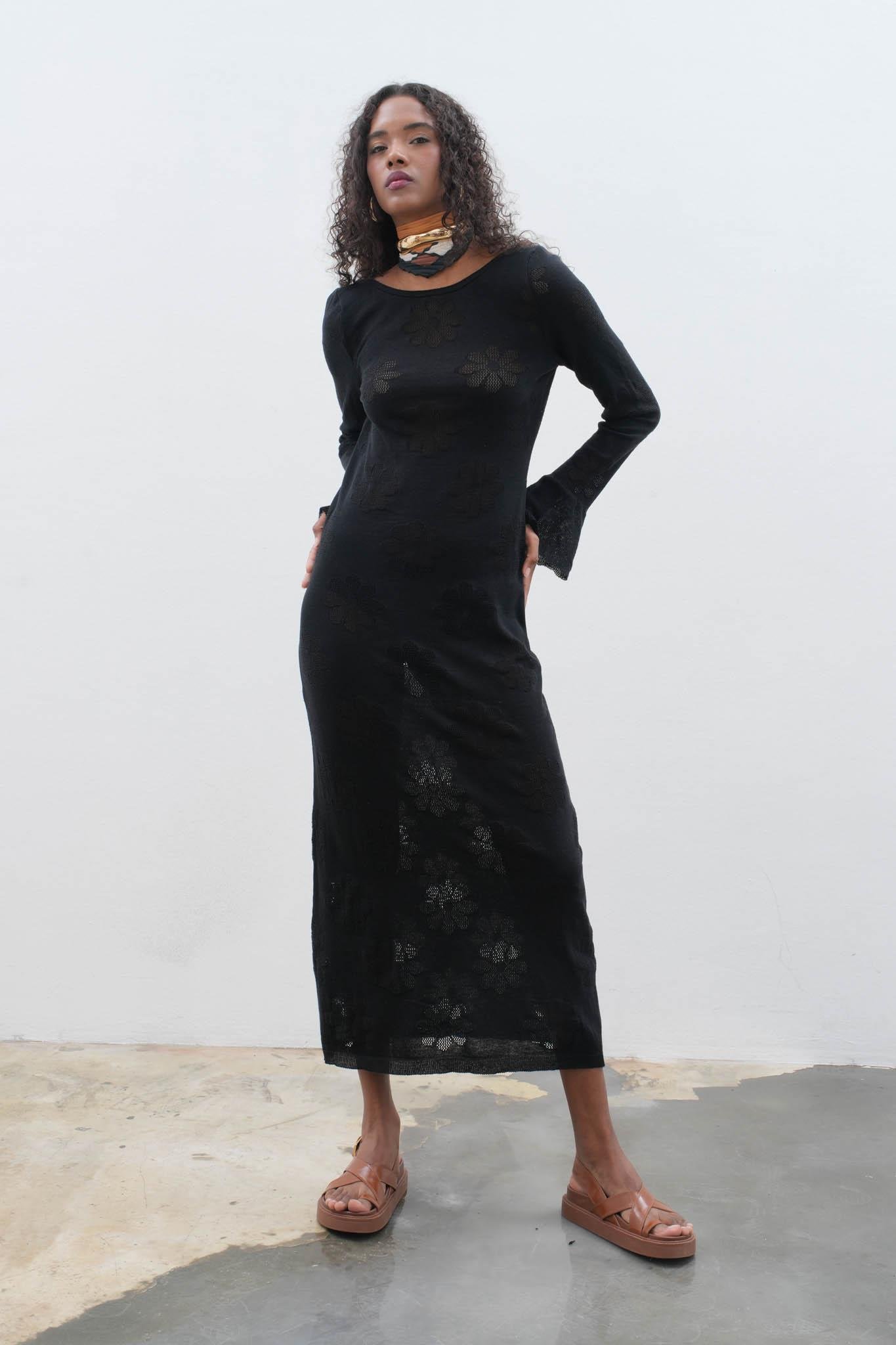 S5K2793Belen Çiçek Desenli Maxi Boy Elbise 2793