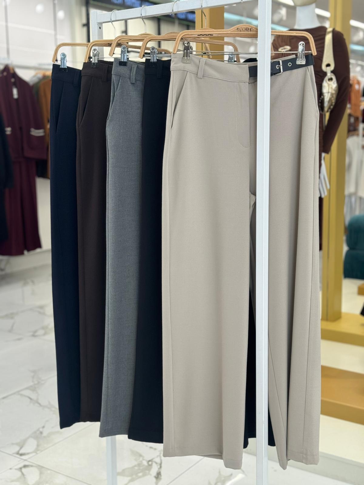 S6K0086Beli Kemer Detaylı Kumaş Pantolon 0086