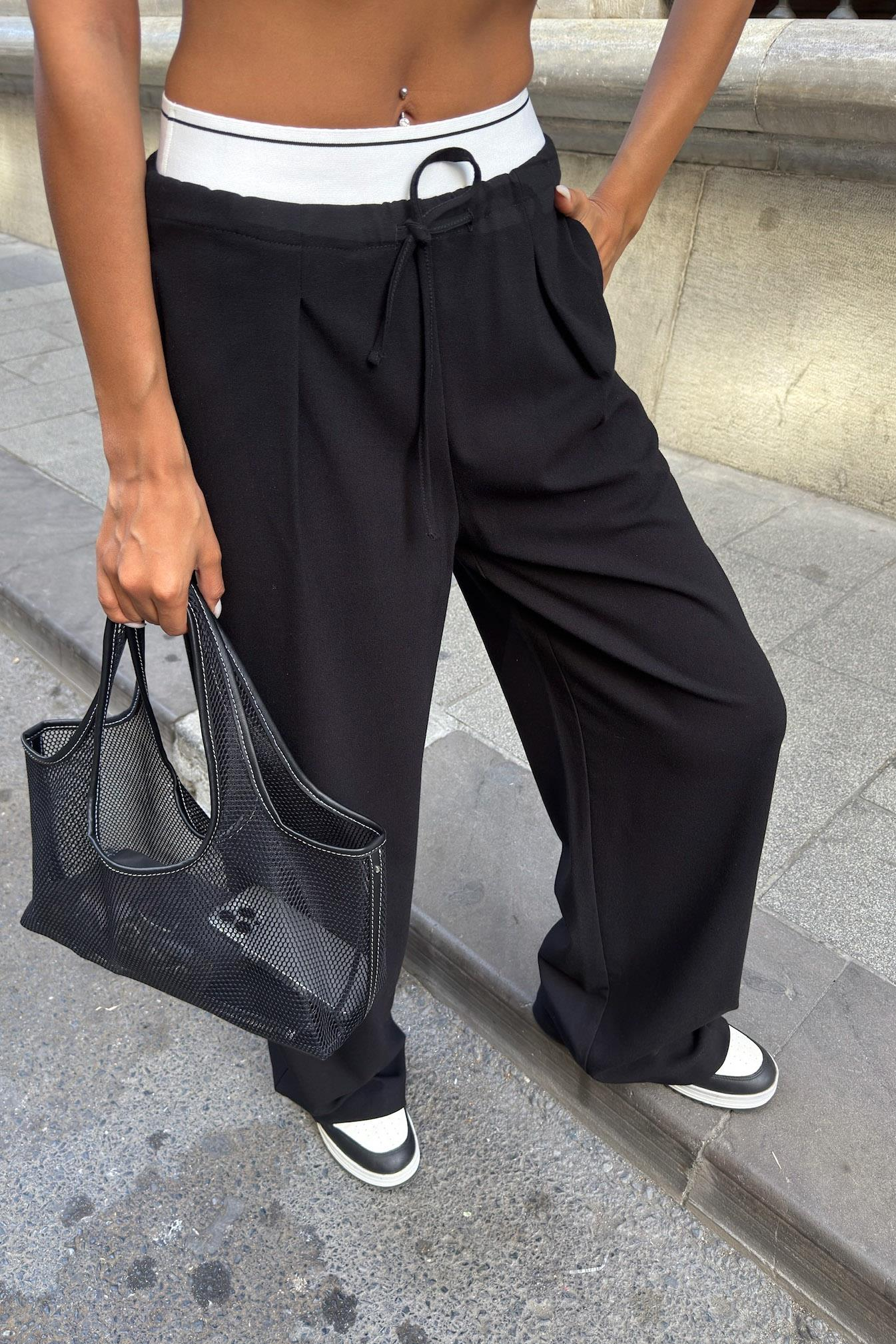 S6K0087Beli Lastik Detaylı Rahat Pantolon 0087