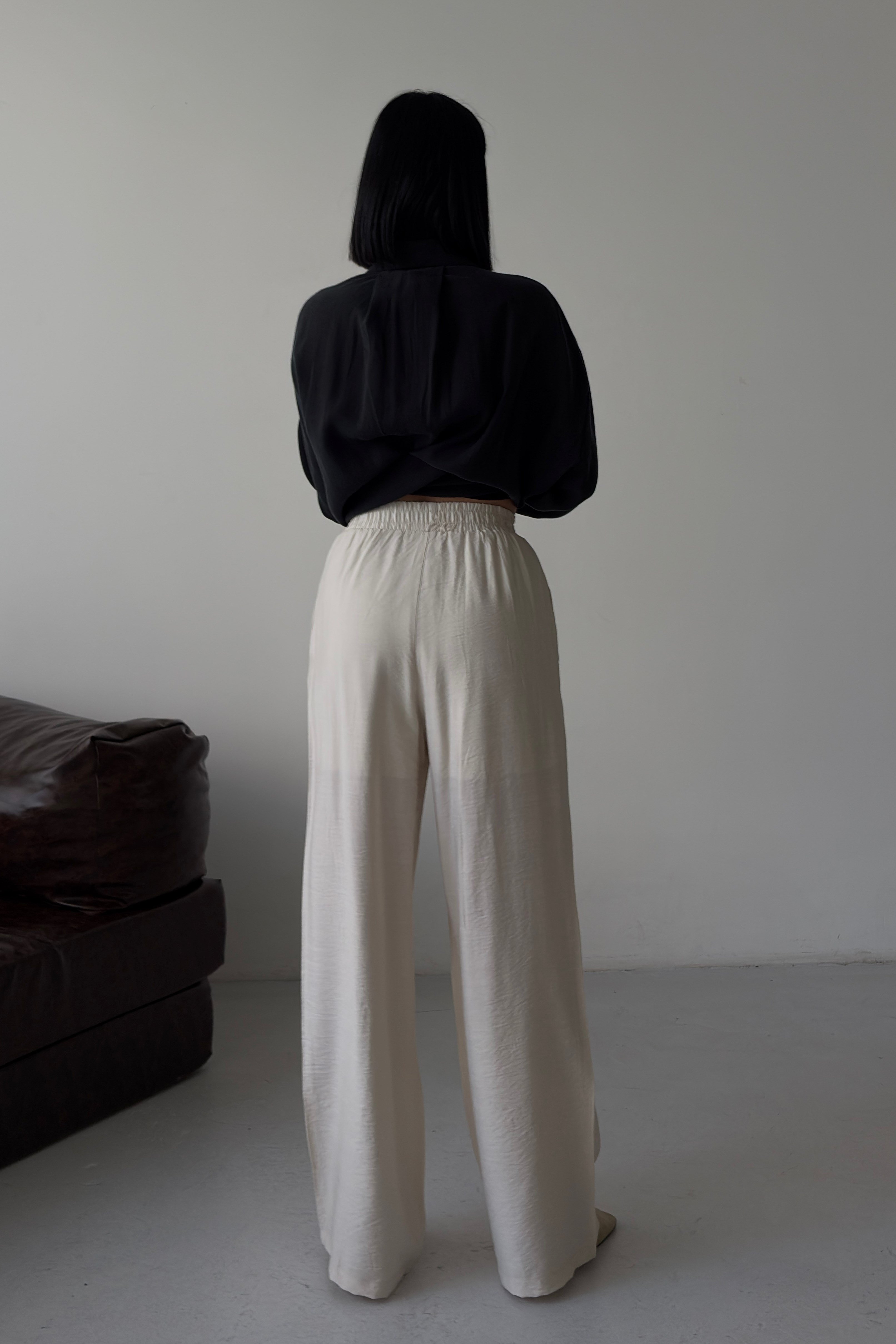 S6Y0135DKBeli Lastikli Yarım Astarlı Rahat Pantolon 0135