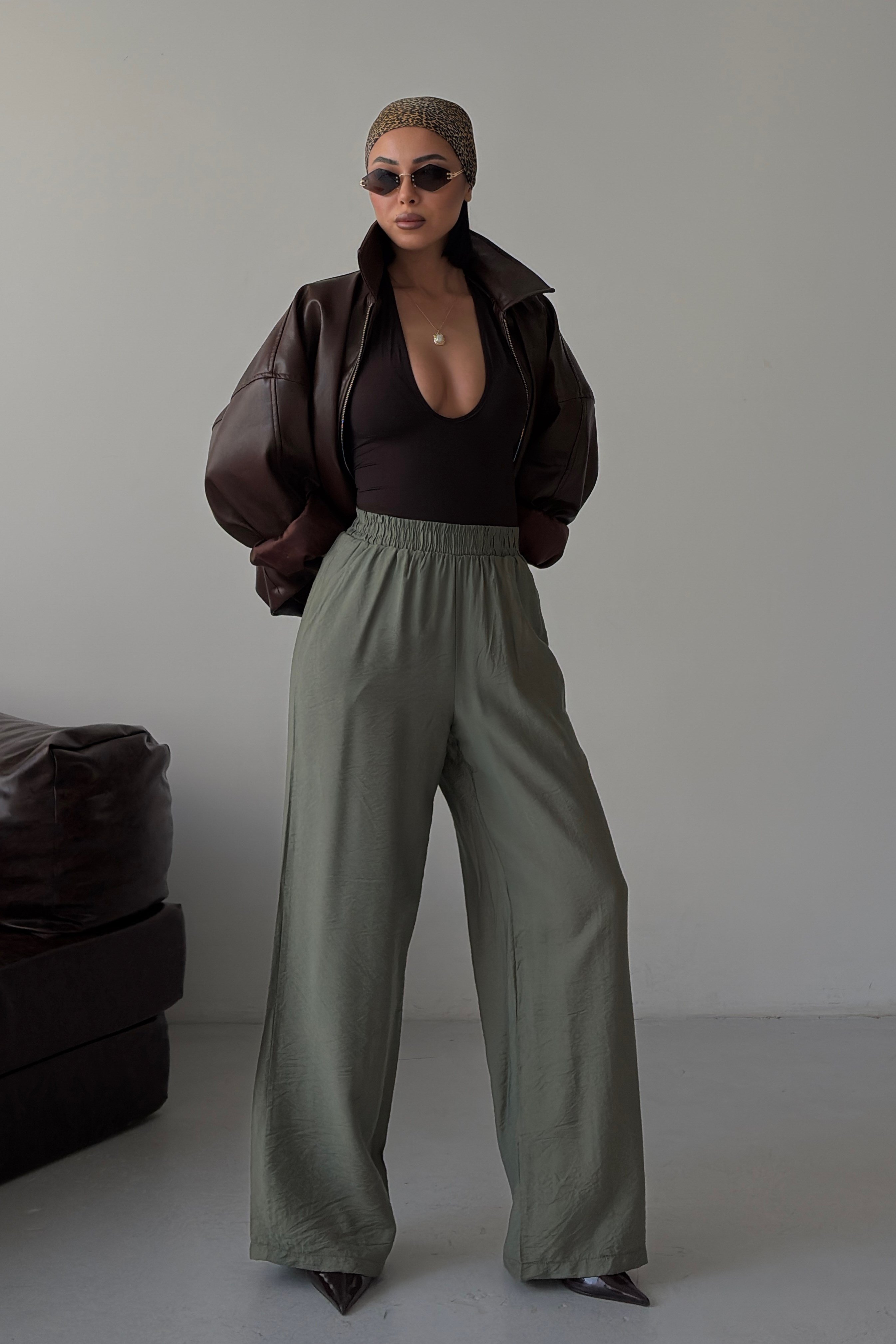 S6Y0135DKBeli Lastikli Yarım Astarlı Rahat Pantolon 0135