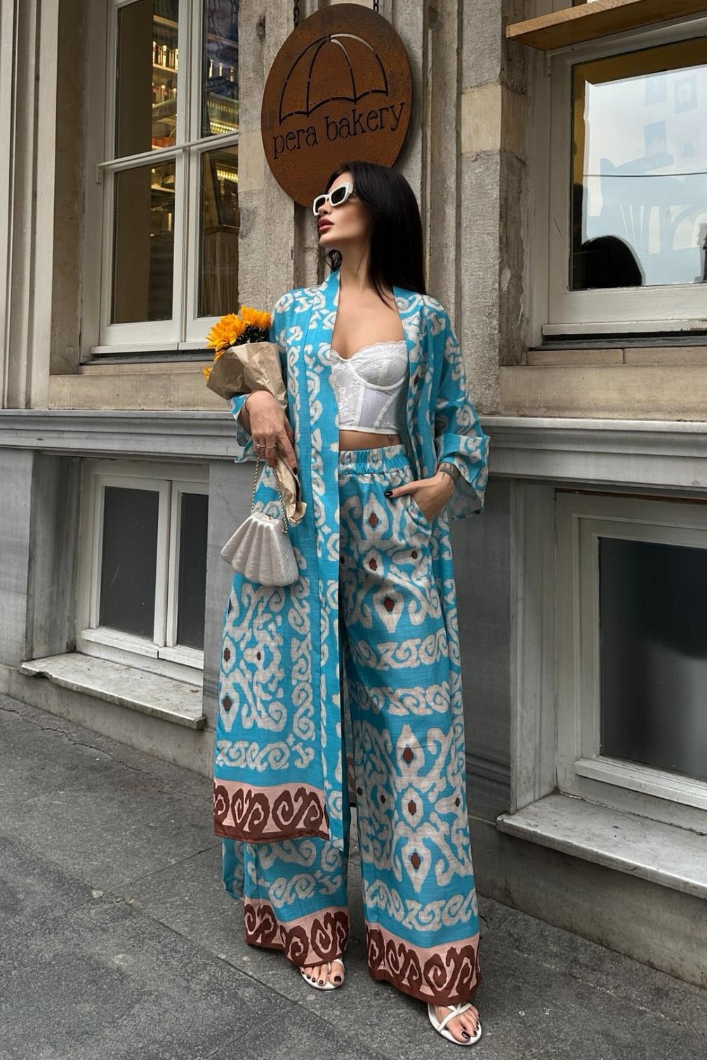 S4Y9714Berry Su Yollu Saten Kimono Takım 9714-08