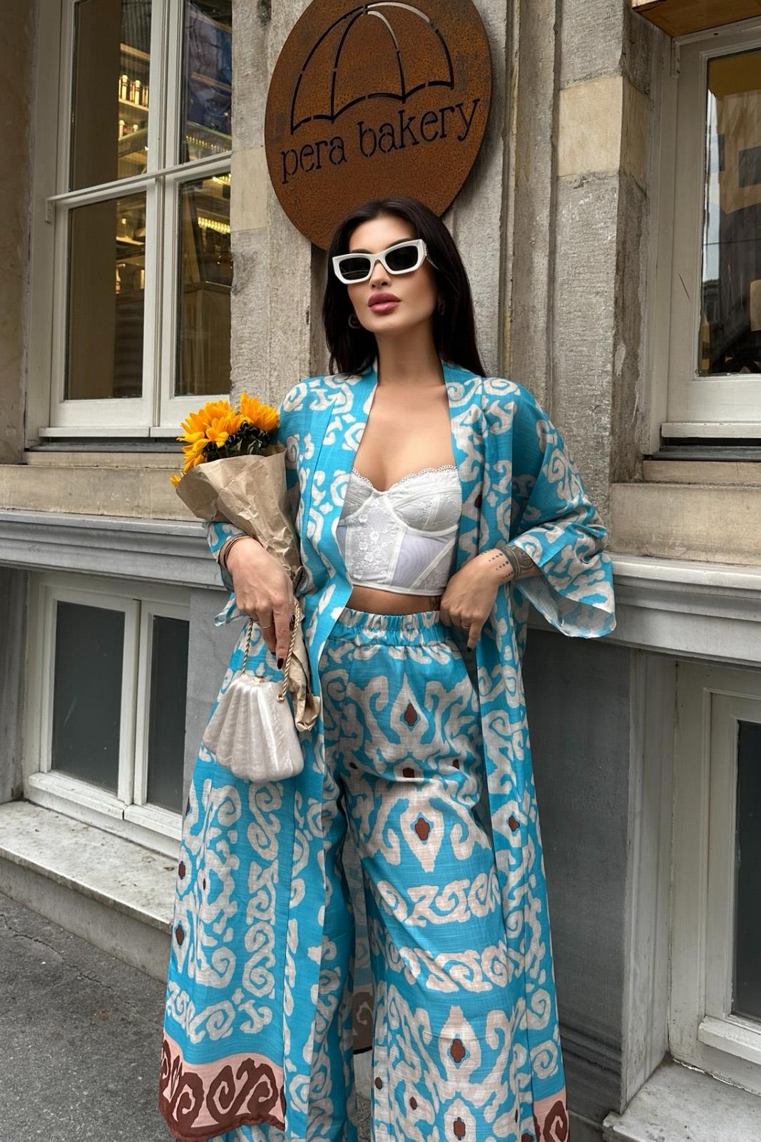 S4Y9714Berry Su Yollu Saten Kimono Takım 9714-08