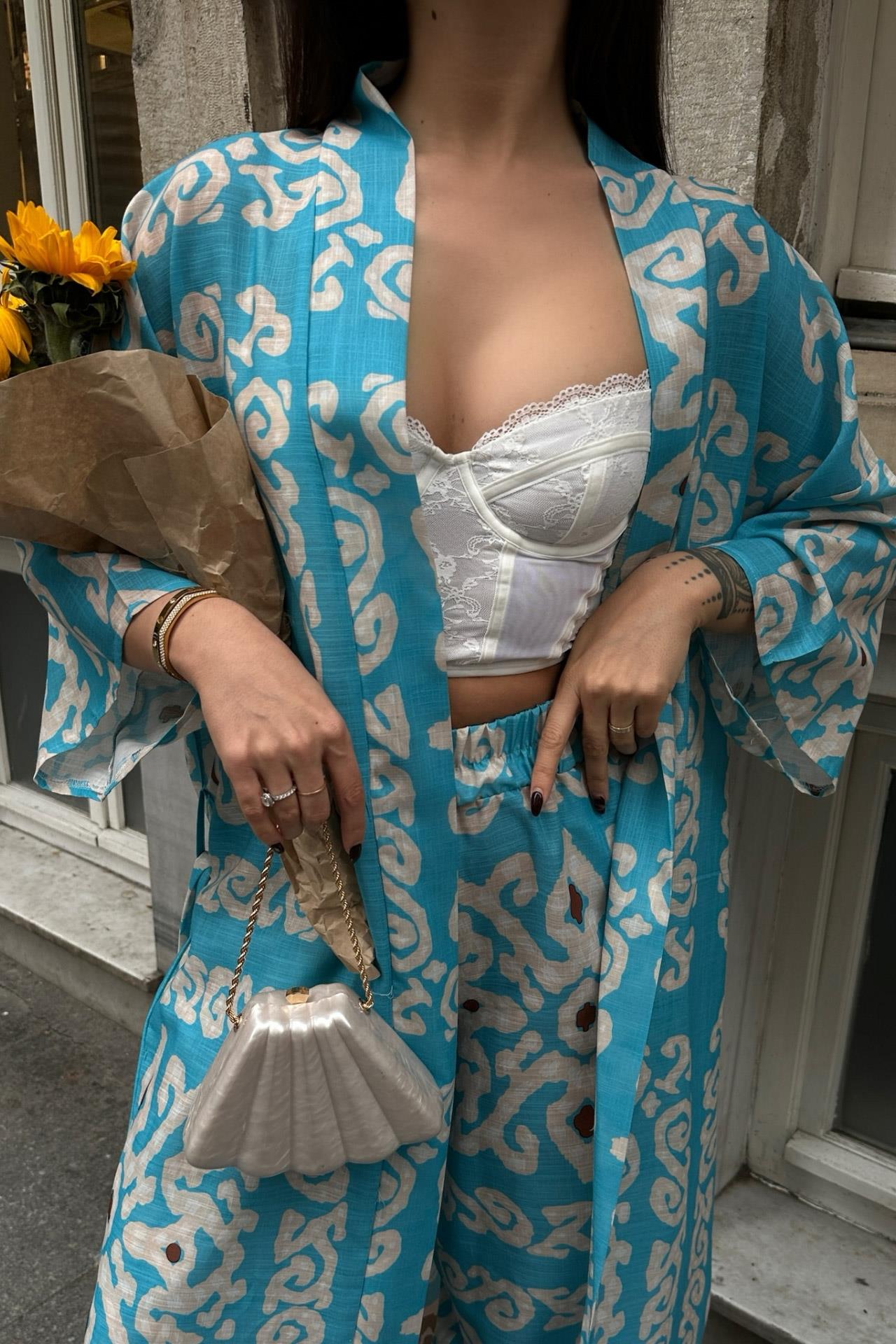 S4Y9714Berry Su Yollu Saten Kimono Takım 9714-08