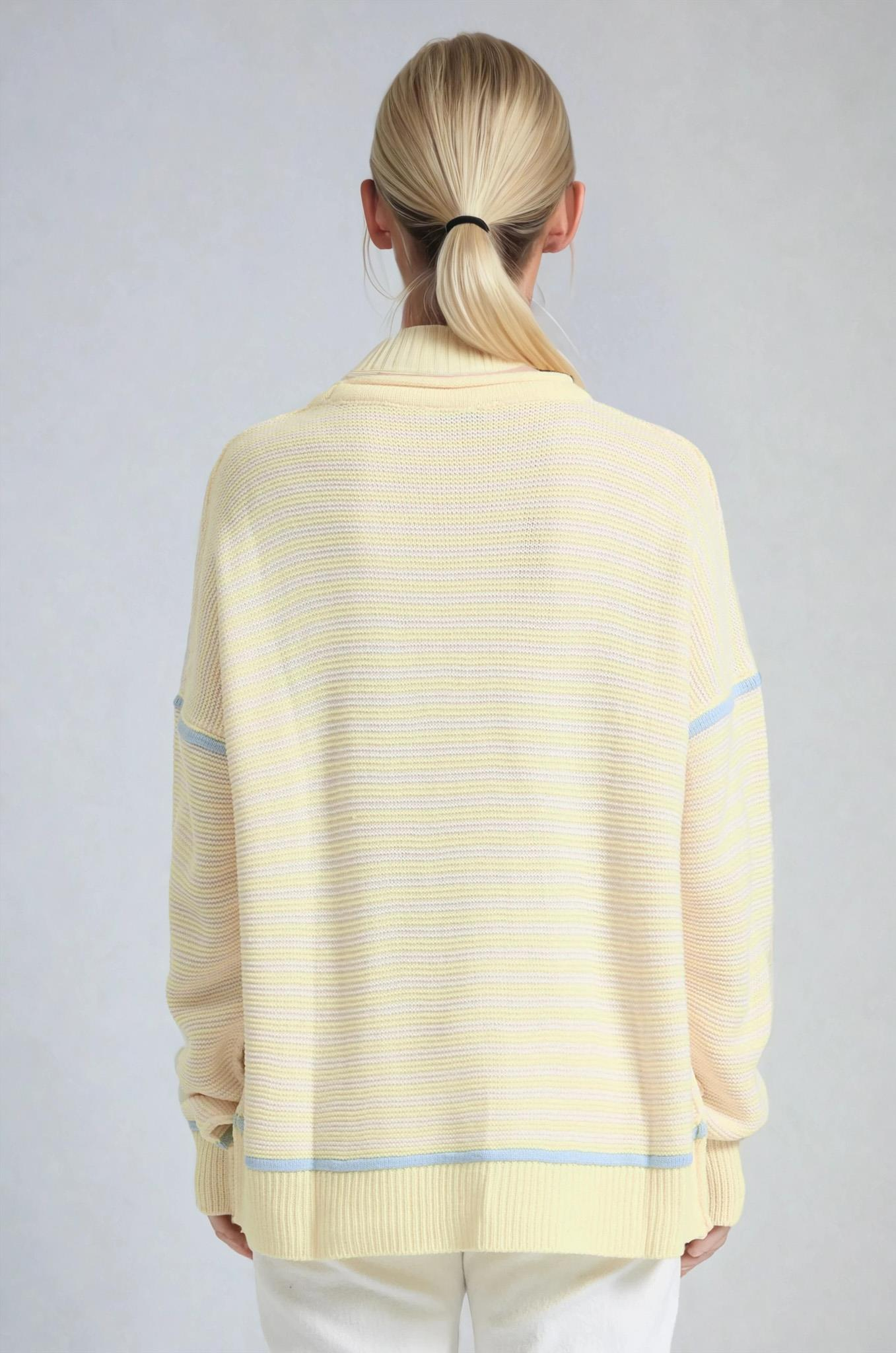 S6K1419CHBisiklet Yaka Oversize Çizgili Triko Kazak 1419