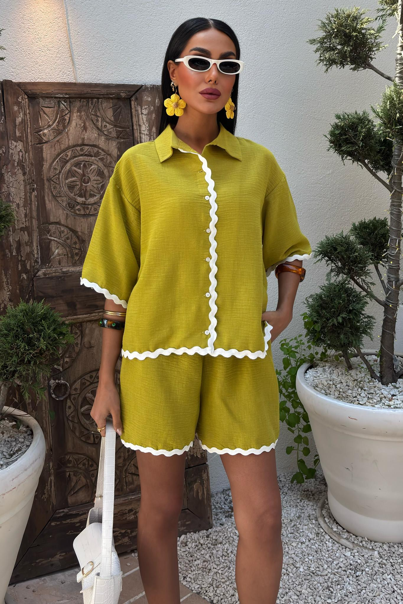 S5Y10123Piping Detailed Shorts Linen Suit 10123