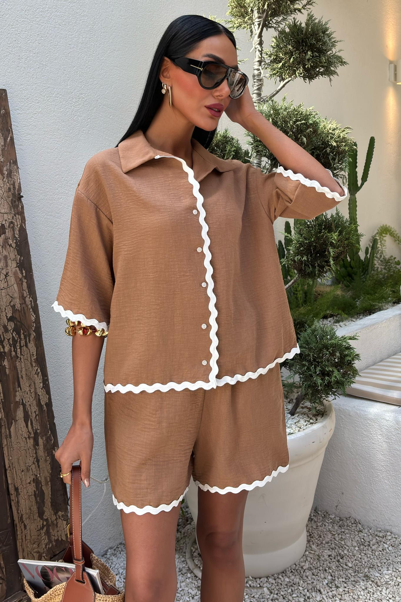 S5Y10123Piping Detailed Shorts Linen Suit 10123