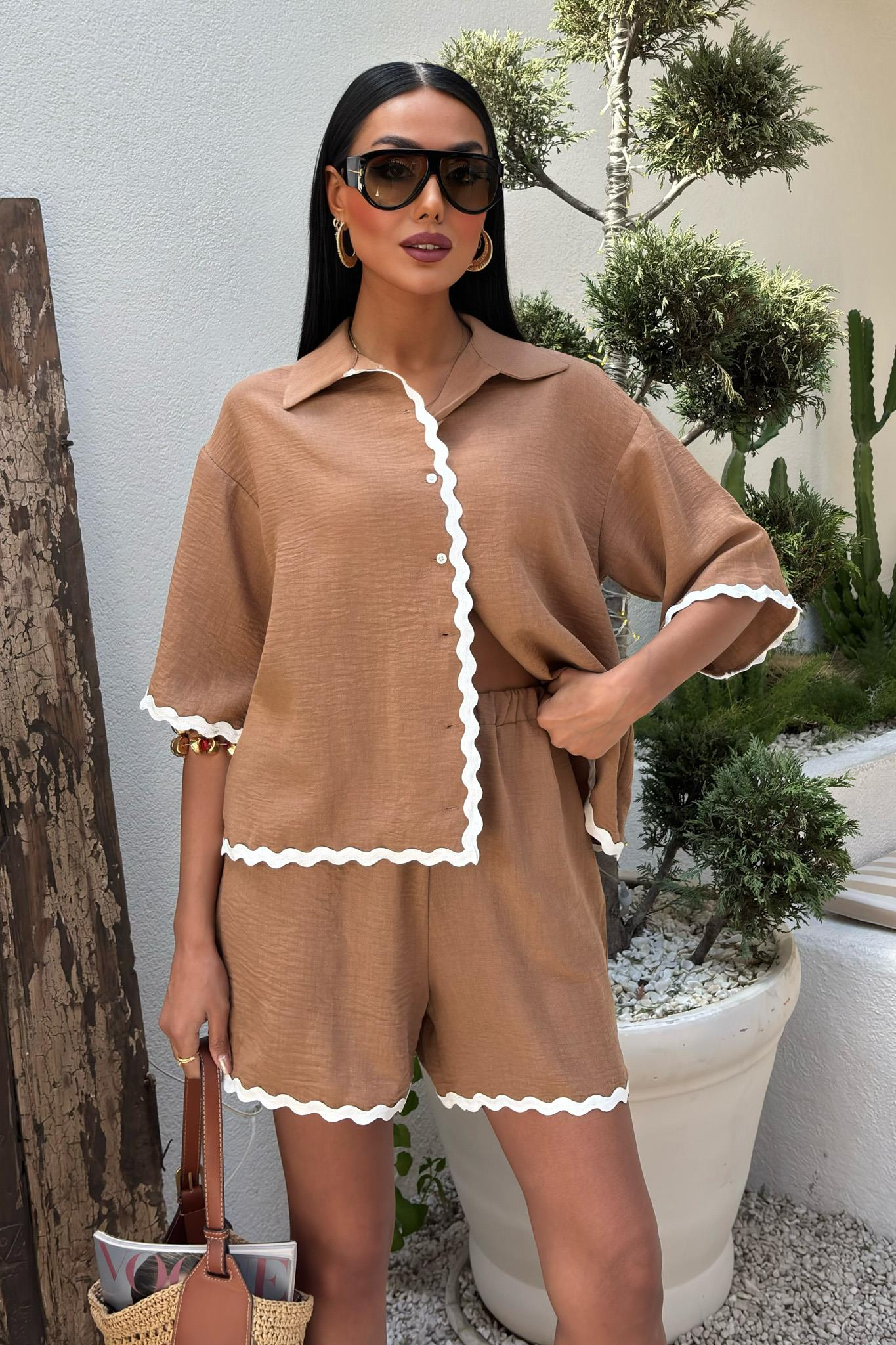 S5Y10123Piping Detailed Shorts Linen Suit 10123