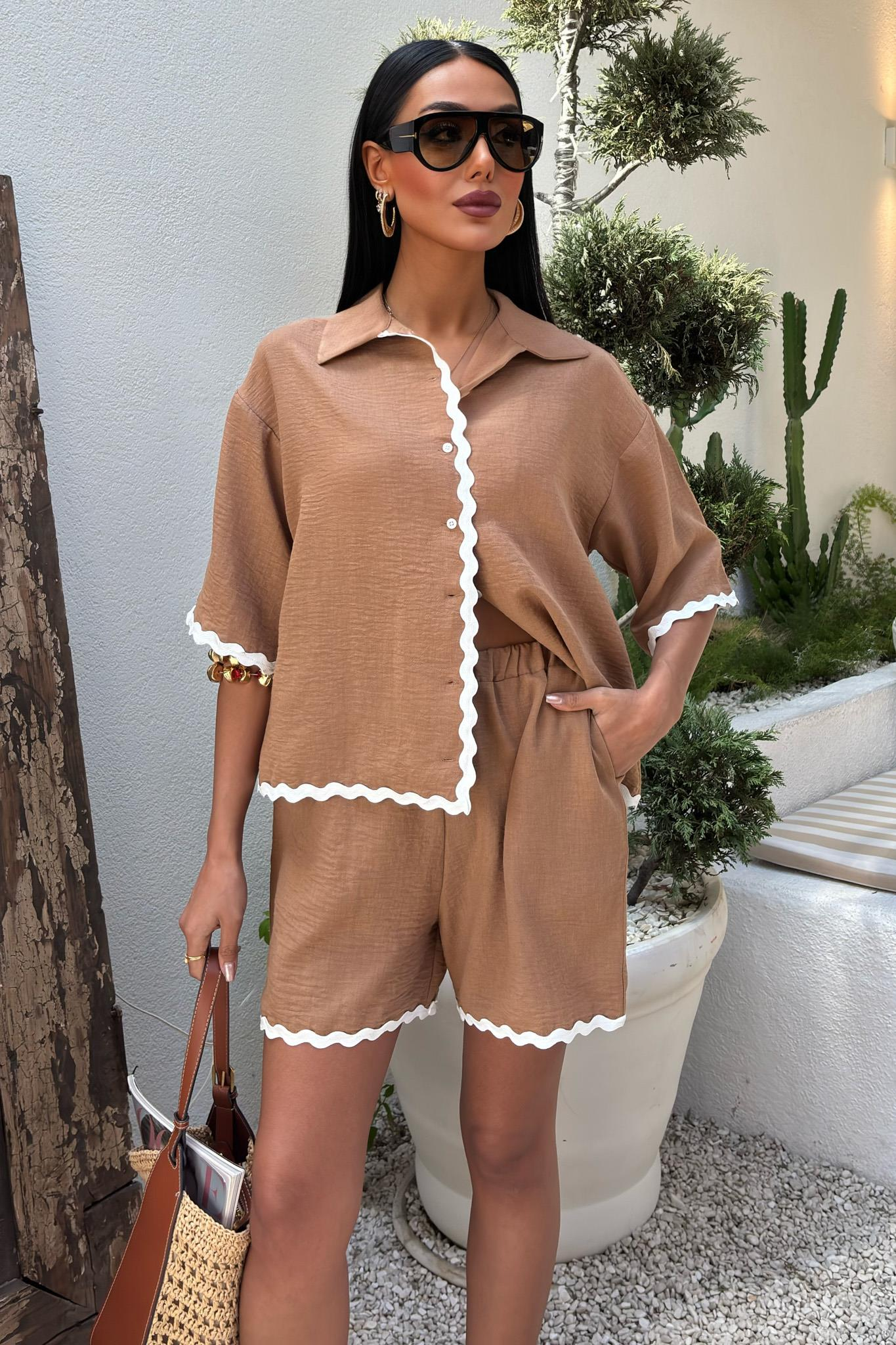 S5Y10123Piping Detailed Shorts Linen Suit 10123