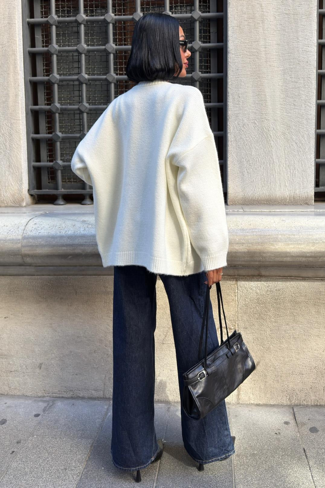 S6K5187Blanc Denim Detaylı Triko Hırka 5187