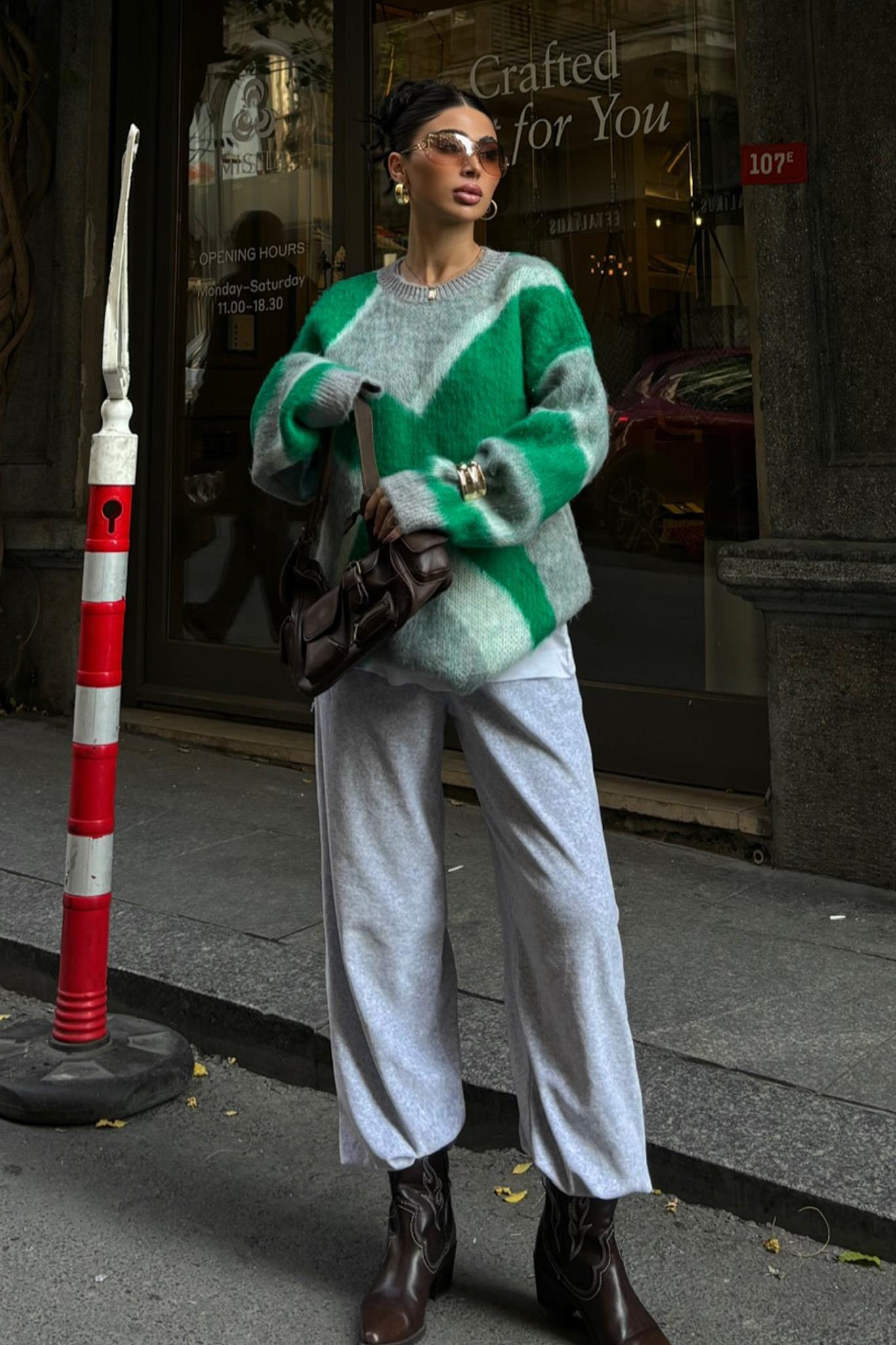 S5K1345Block Pattern Neon Knitwear Sweater 1345