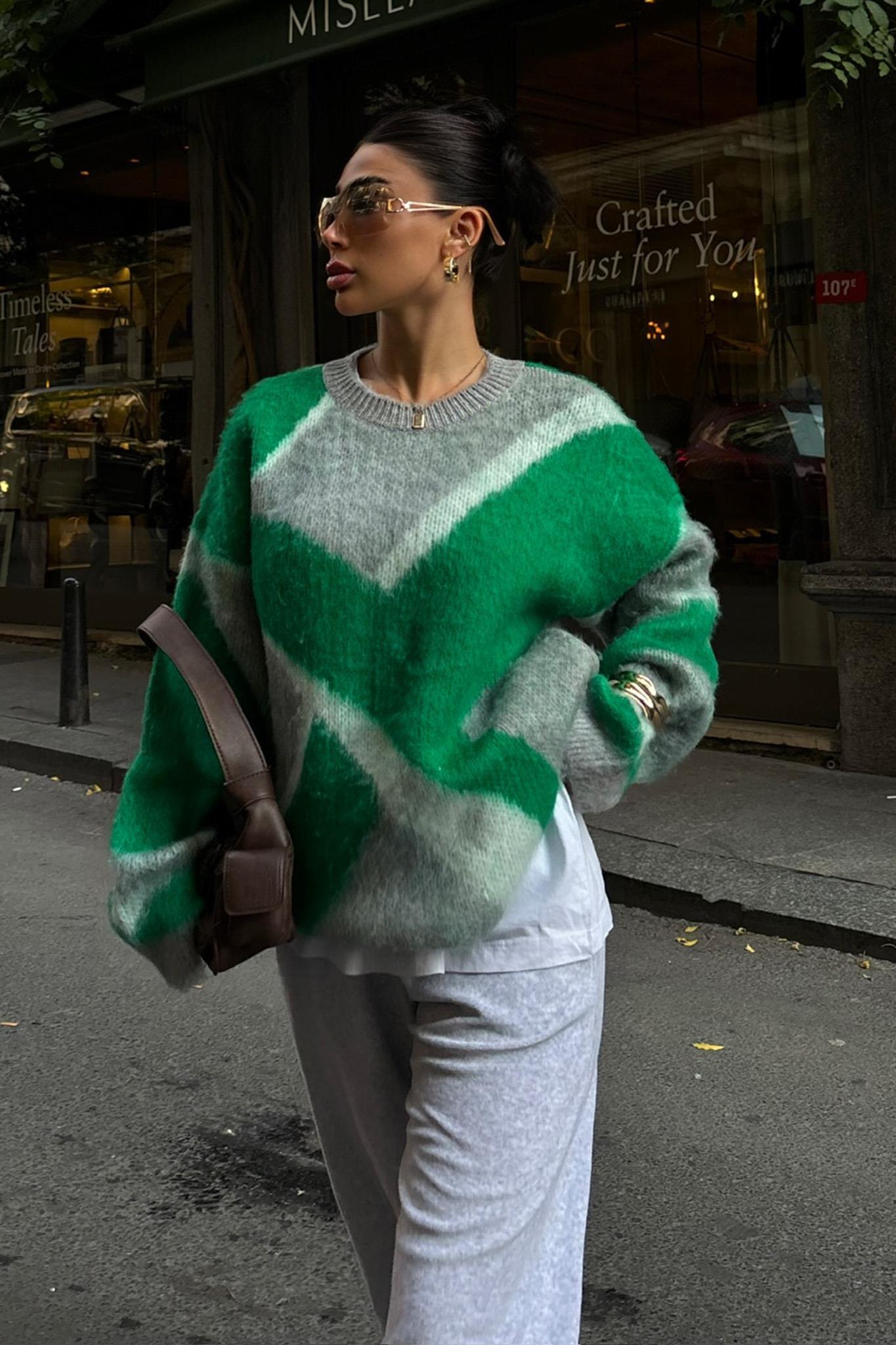 S5K1345Block Pattern Neon Knitwear Sweater 1345