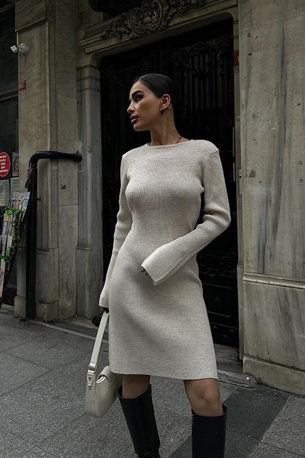 S4K2532Brigita Sırt Dekolteli Triko Elbise 2532-01