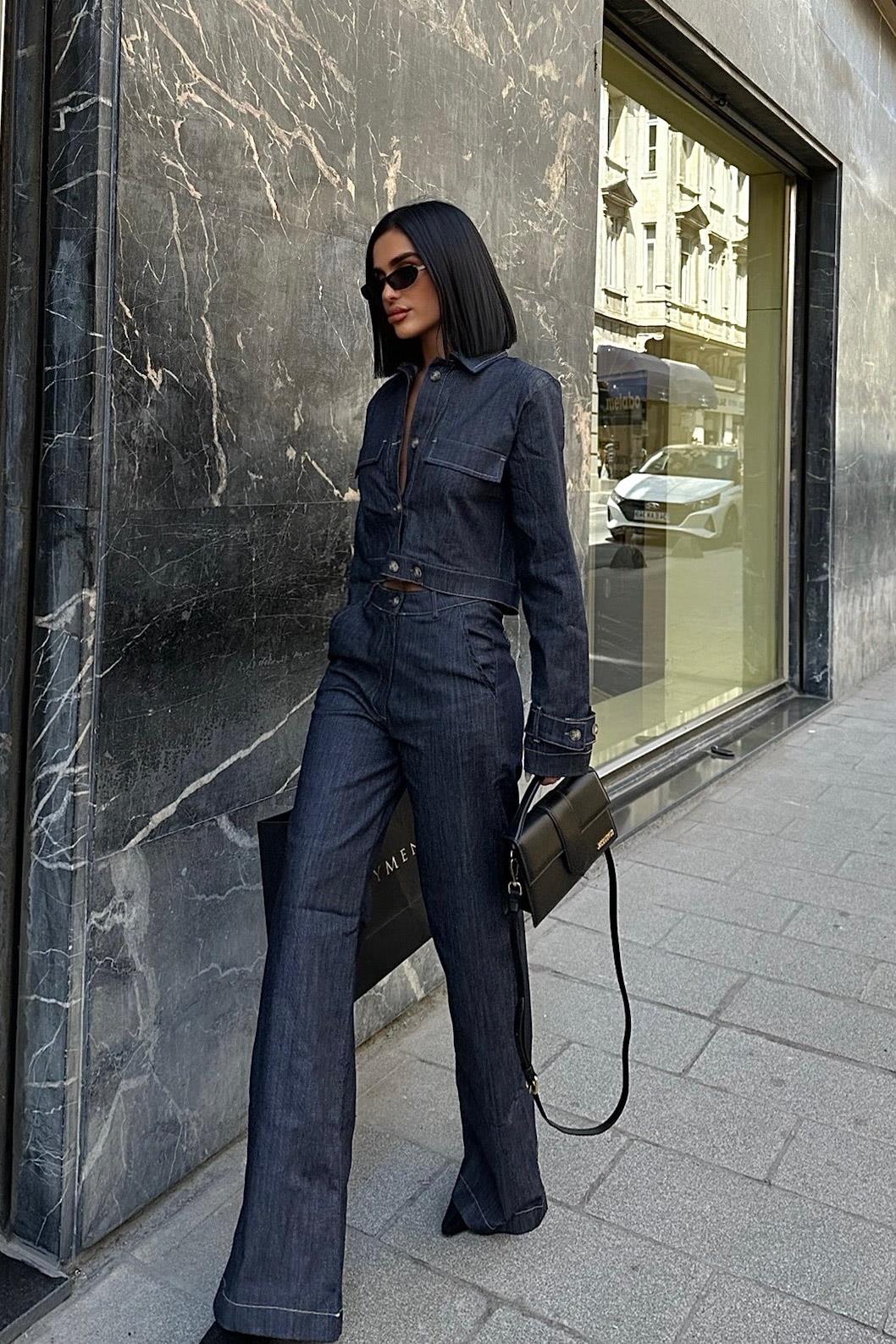 S5K9950Broklyn Denim Palazzo Pantolon Takım 9950