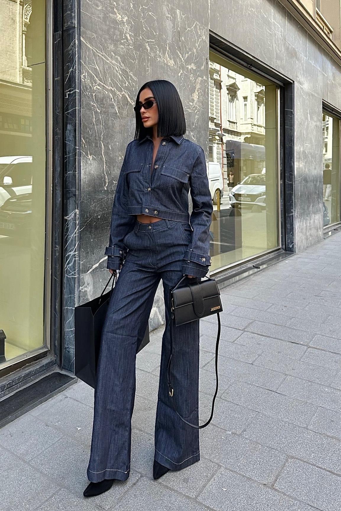S5K9950Broklyn Denim Palazzo Pantolon Takım 9950