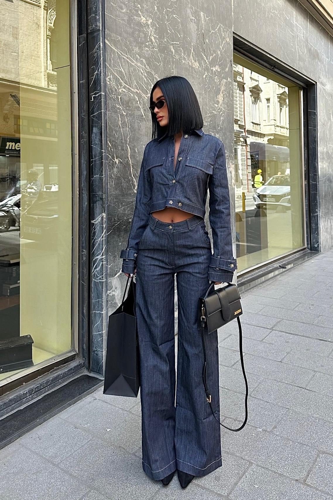 S5K9950Broklyn Denim Palazzo Pantolon Takım 9950