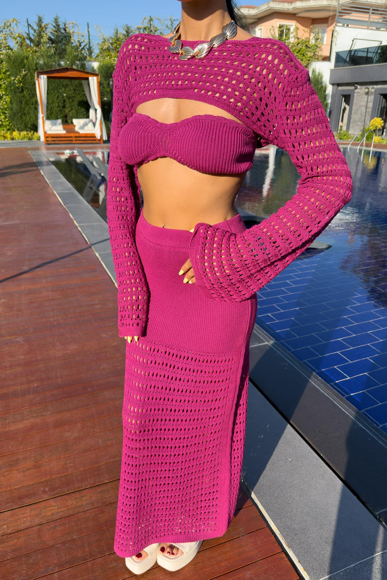 S5Y10087Bustier and Bolero Openwork Three Piece Suit 10087