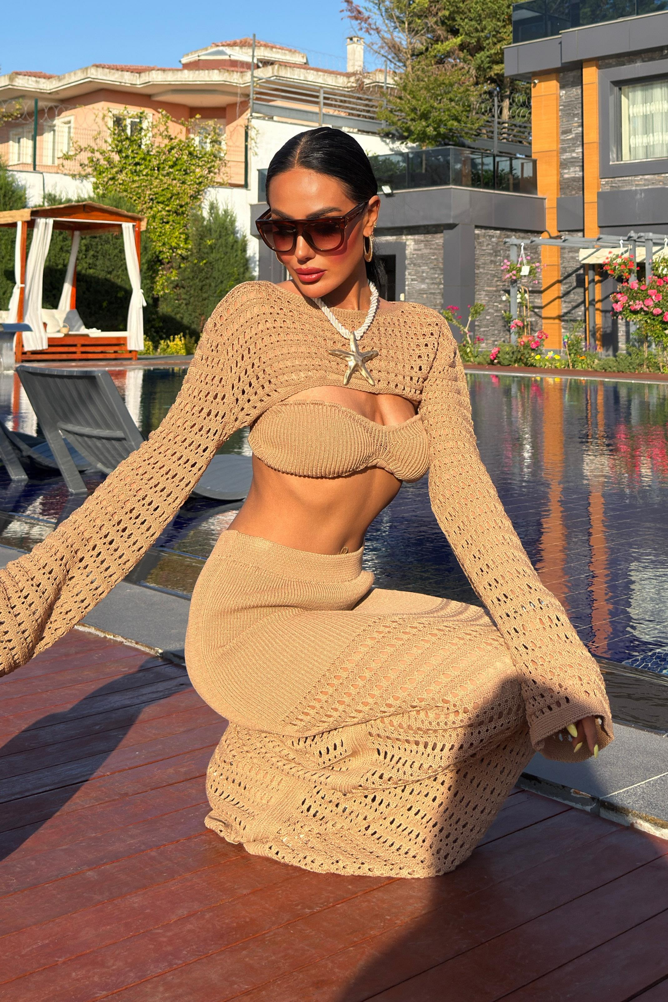 S5Y10087Bustier and Bolero Openwork Three Piece Suit 10087