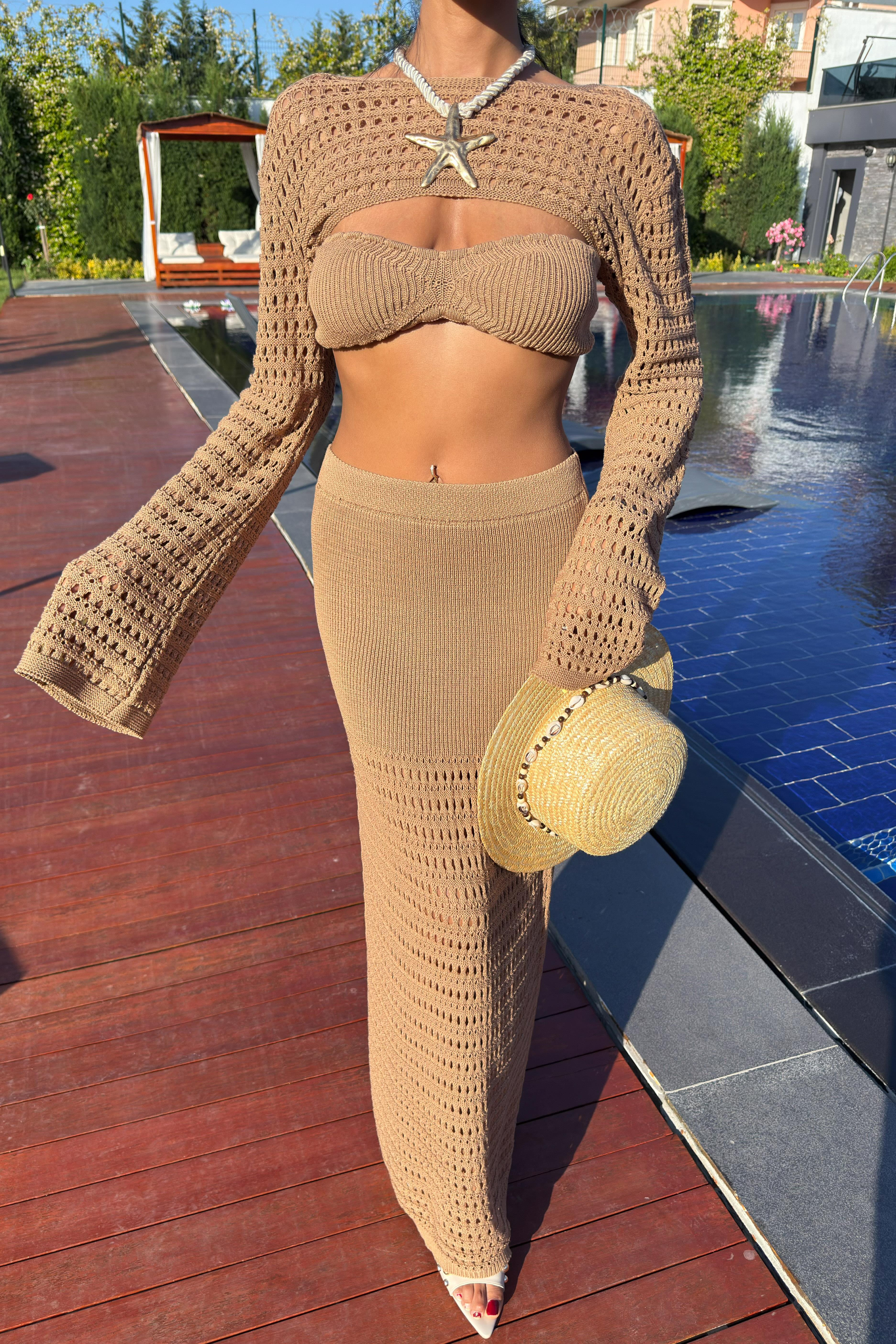S5Y10087Bustier and Bolero Openwork Three Piece Suit 10087