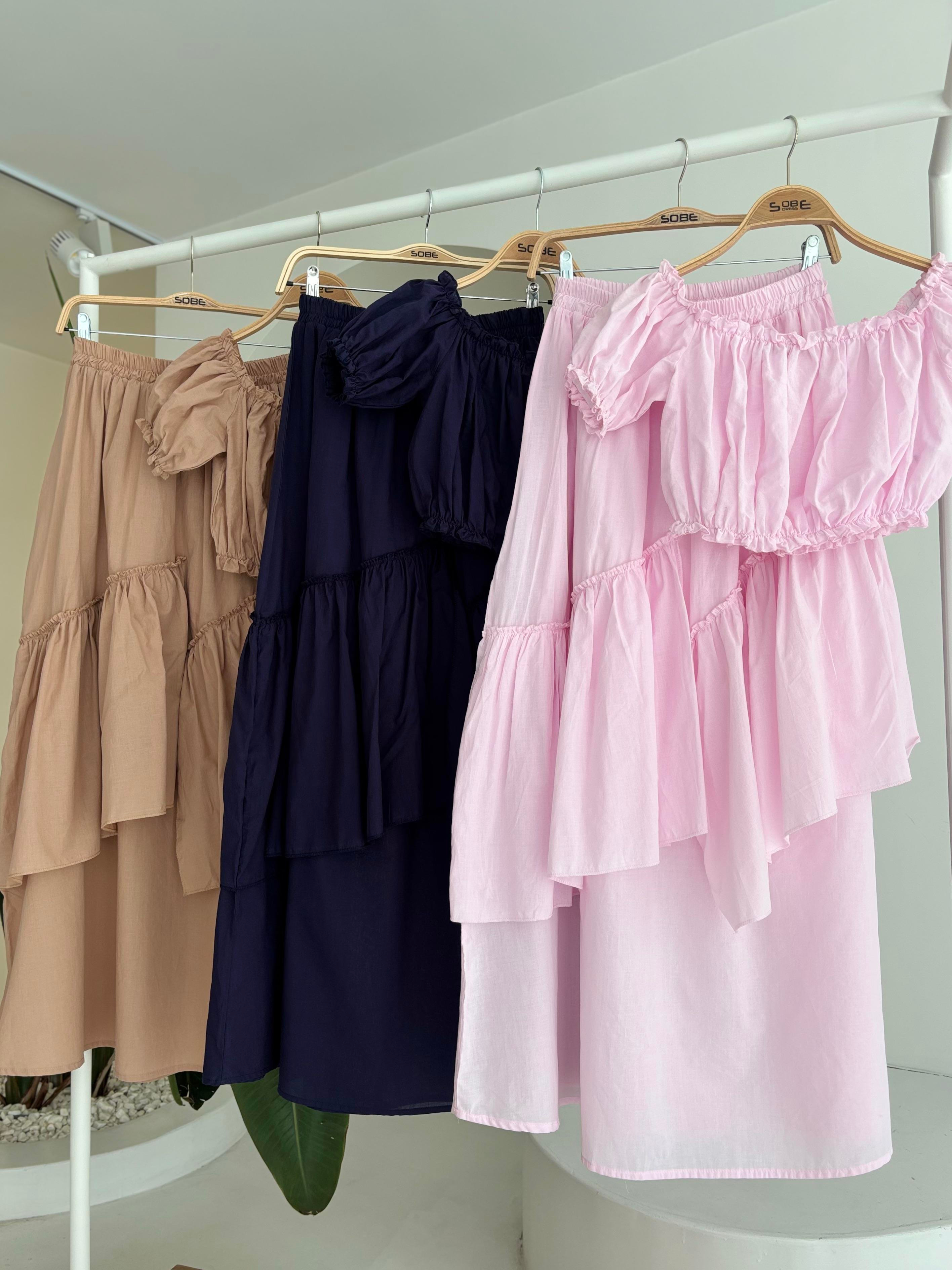 S5Y10196Büzgülü Crop Kat Detaylı Fırfır Etekli Takım 10196
