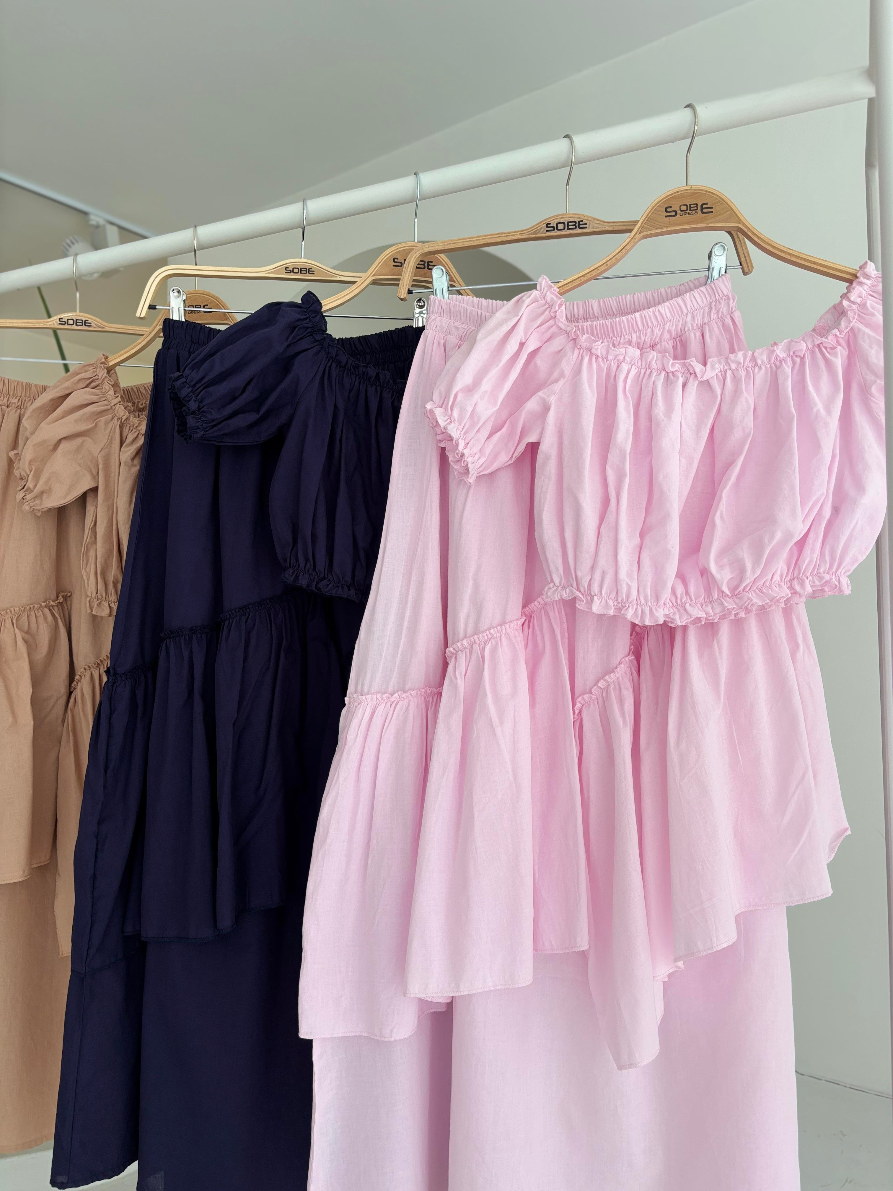 S5Y10196Büzgülü Crop Kat Detaylı Fırfır Etekli Takım 10196