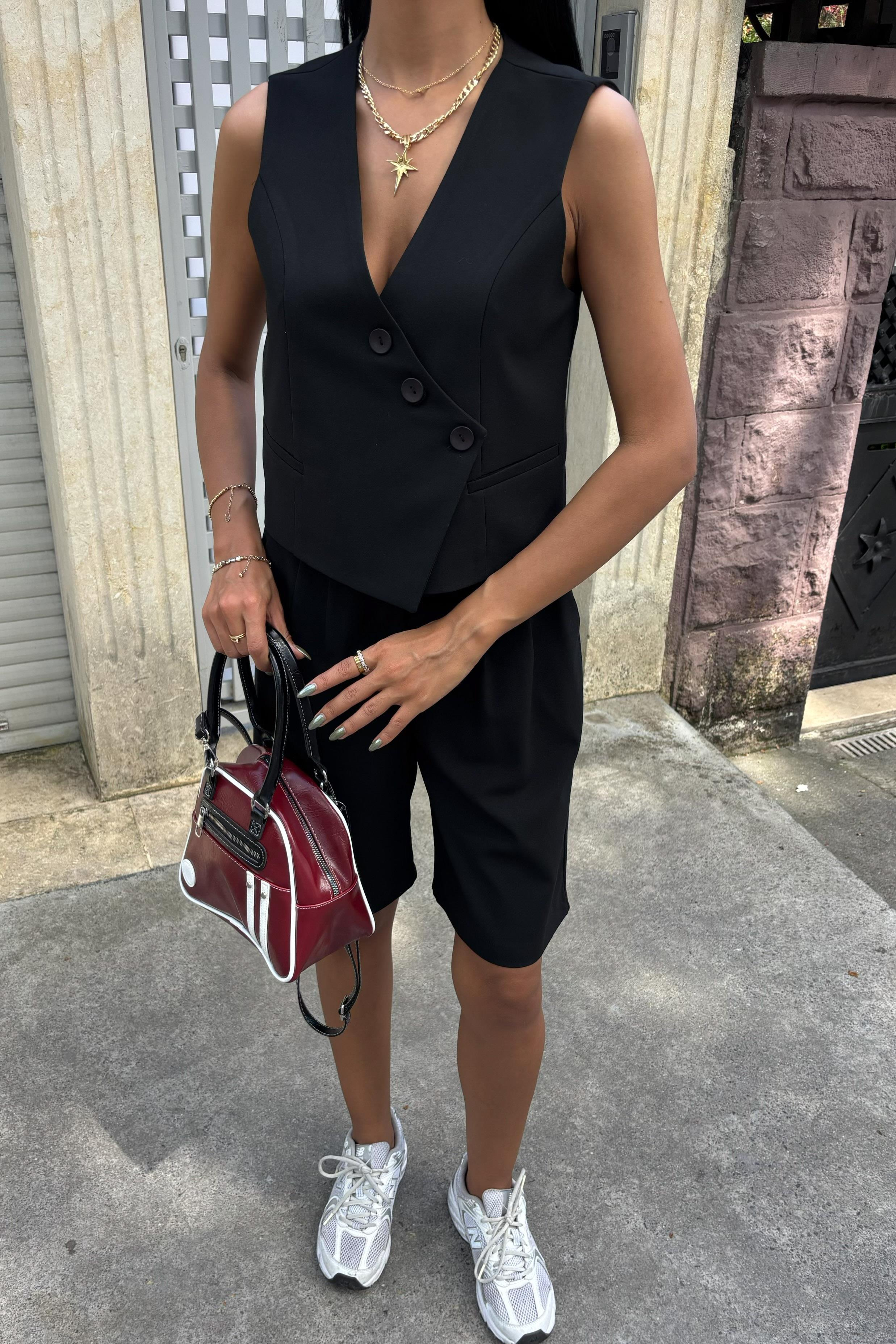 S5Y10171Vest Suit with Cross Buttons and Bermuda Shorts 10171
