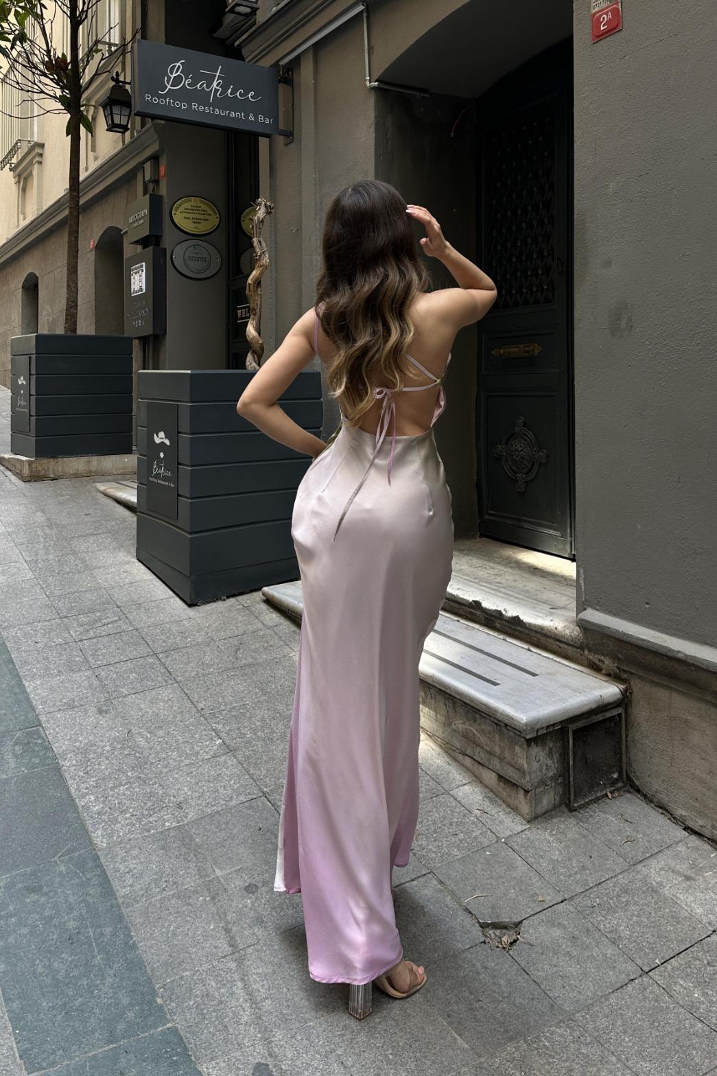 S4Y2613Carol Tek Omuz Saten Elbise 2613