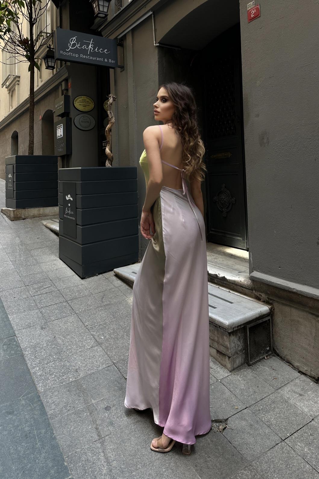 S4Y2613Carol Tek Omuz Saten Elbise 2613