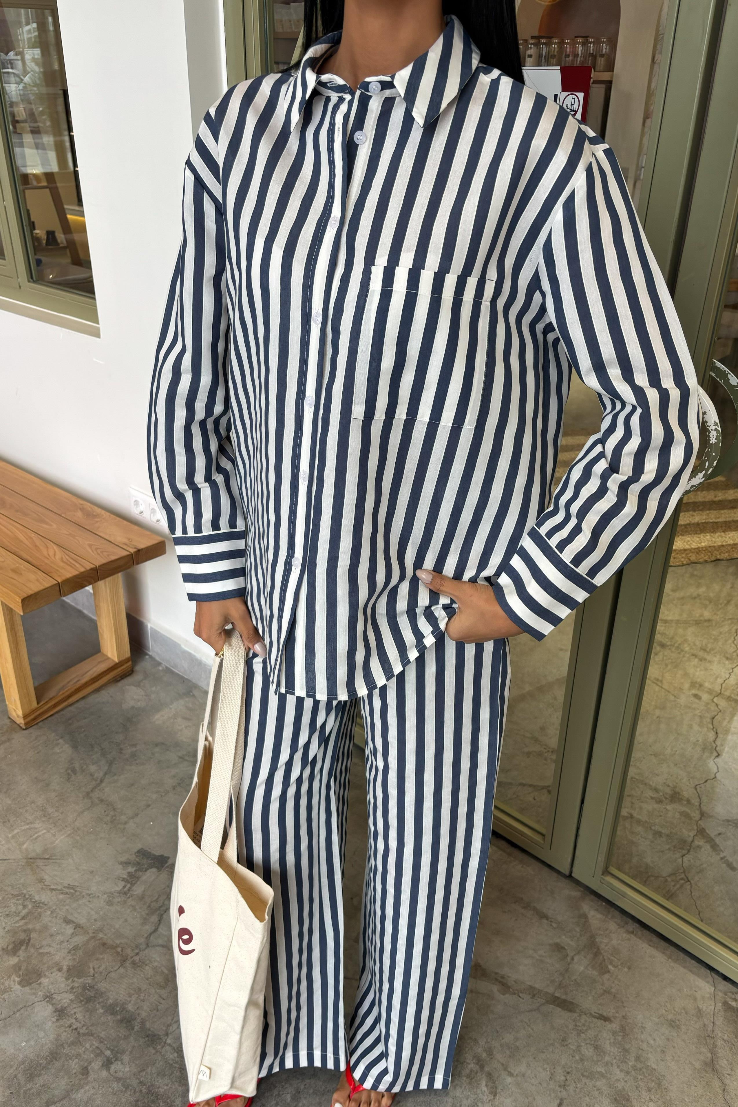 S5Y10172Casual Striped Suit with Pocket Detail 10172