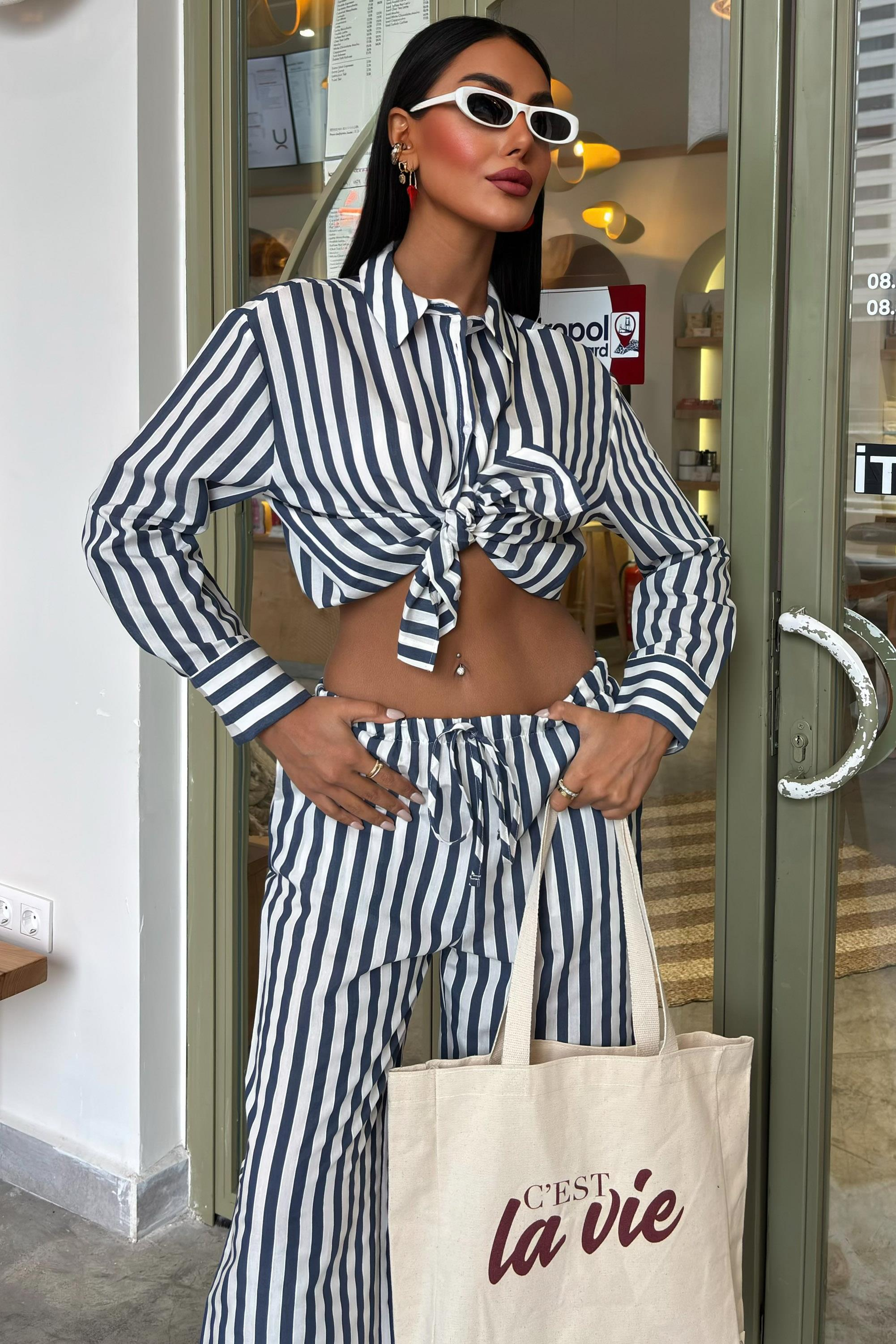 S5Y10172Casual Striped Suit with Pocket Detail 10172