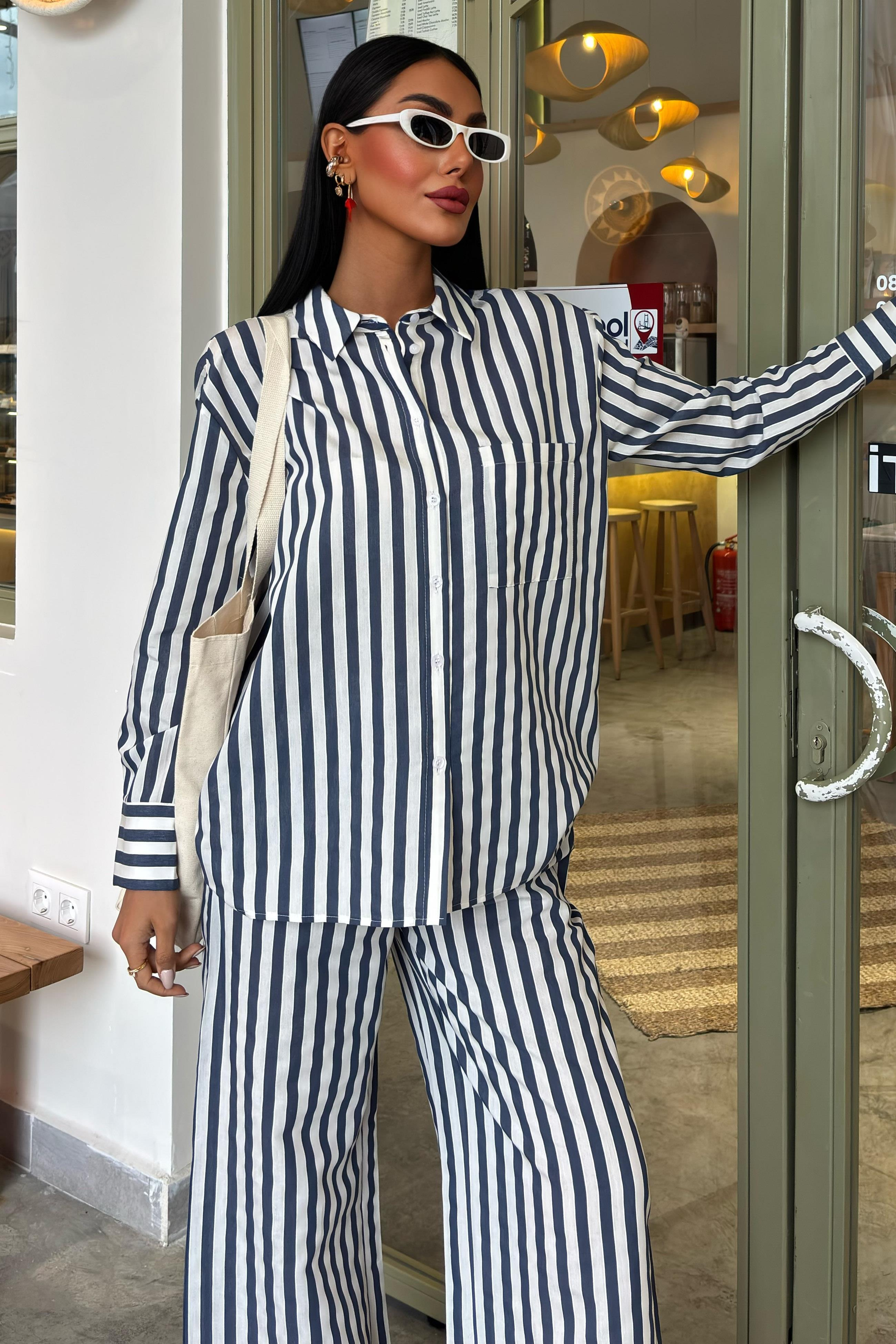 S5Y10172Casual Striped Suit with Pocket Detail 10172