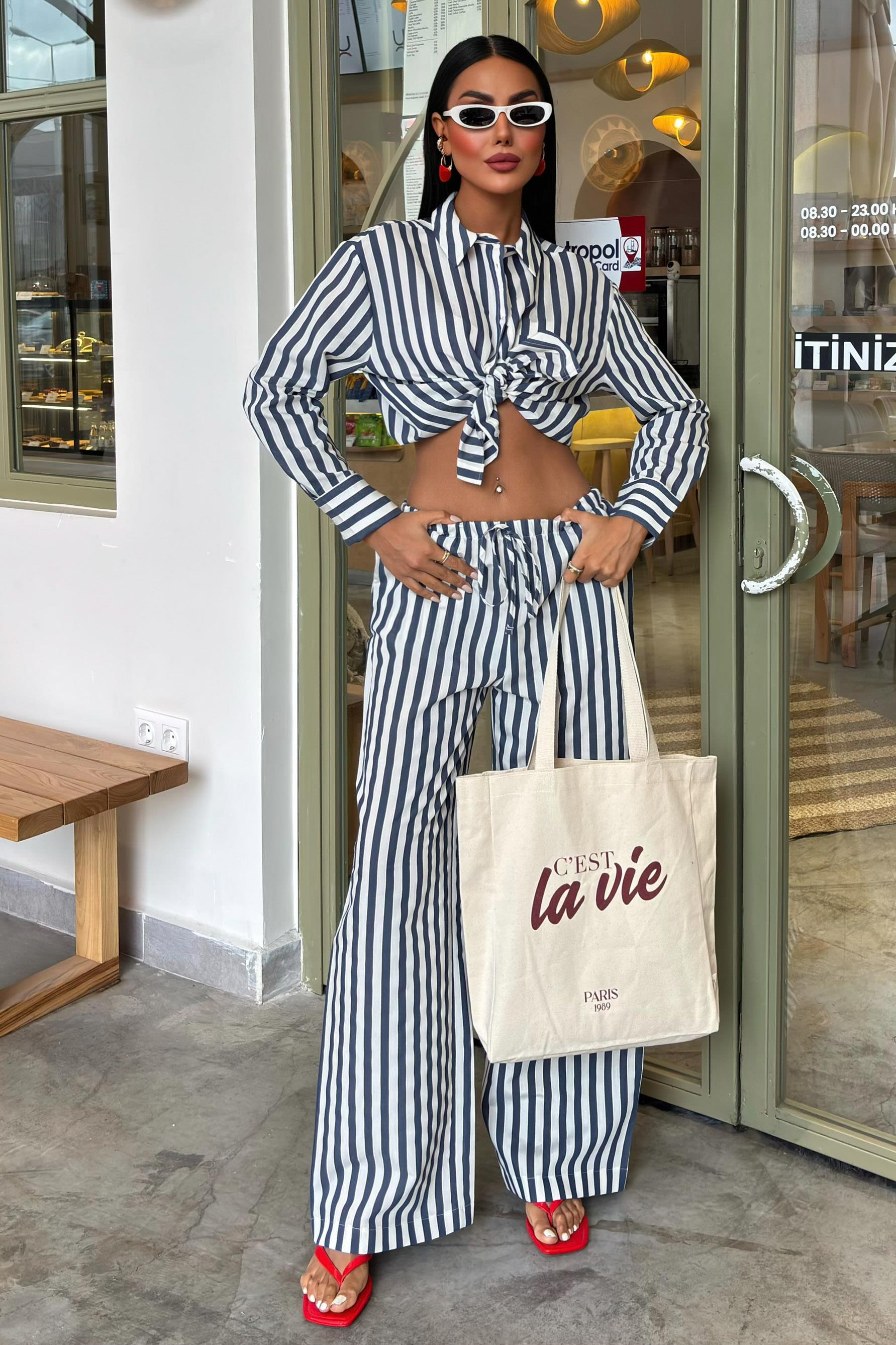 S5Y10172Casual Striped Suit with Pocket Detail 10172