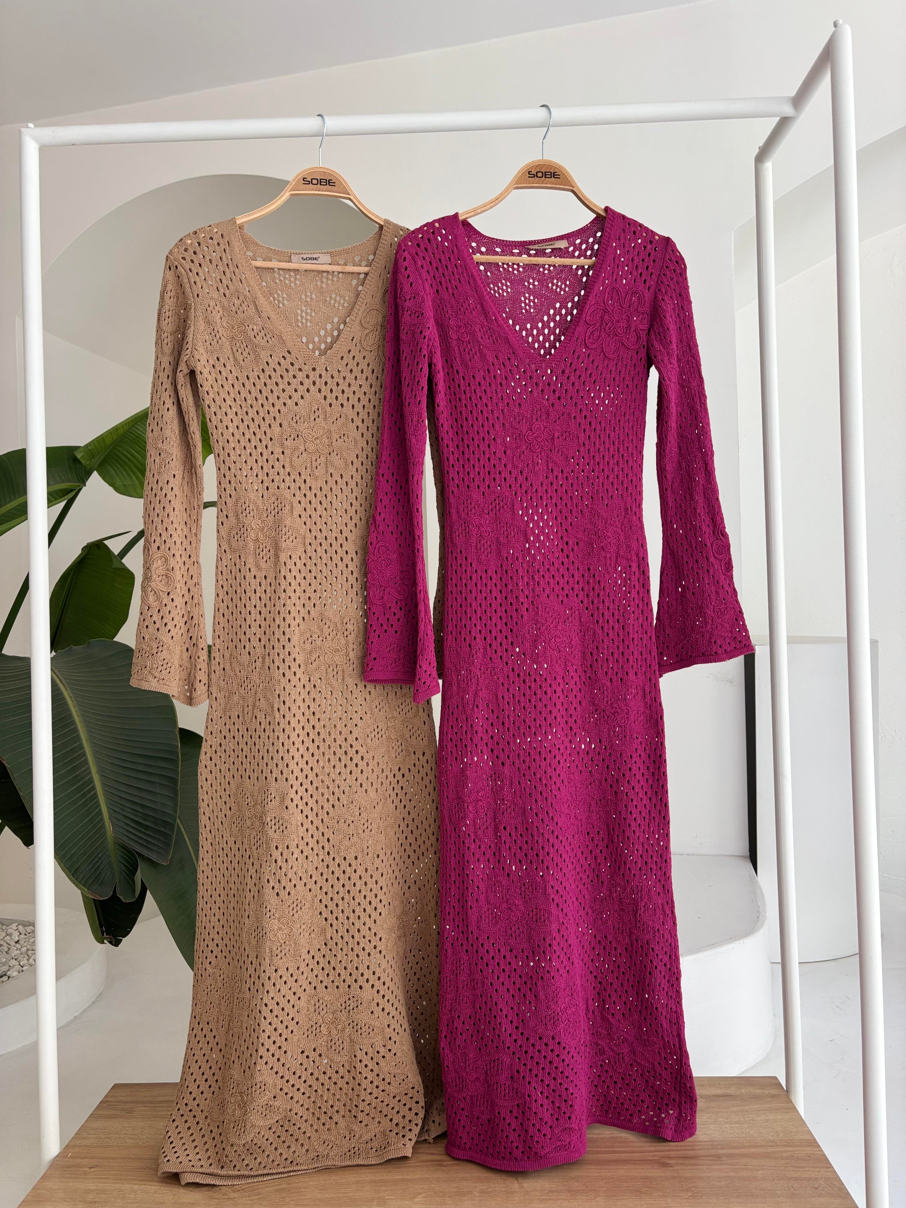 S5Y2857Flower Detailed Openwork Knit Dress 2857