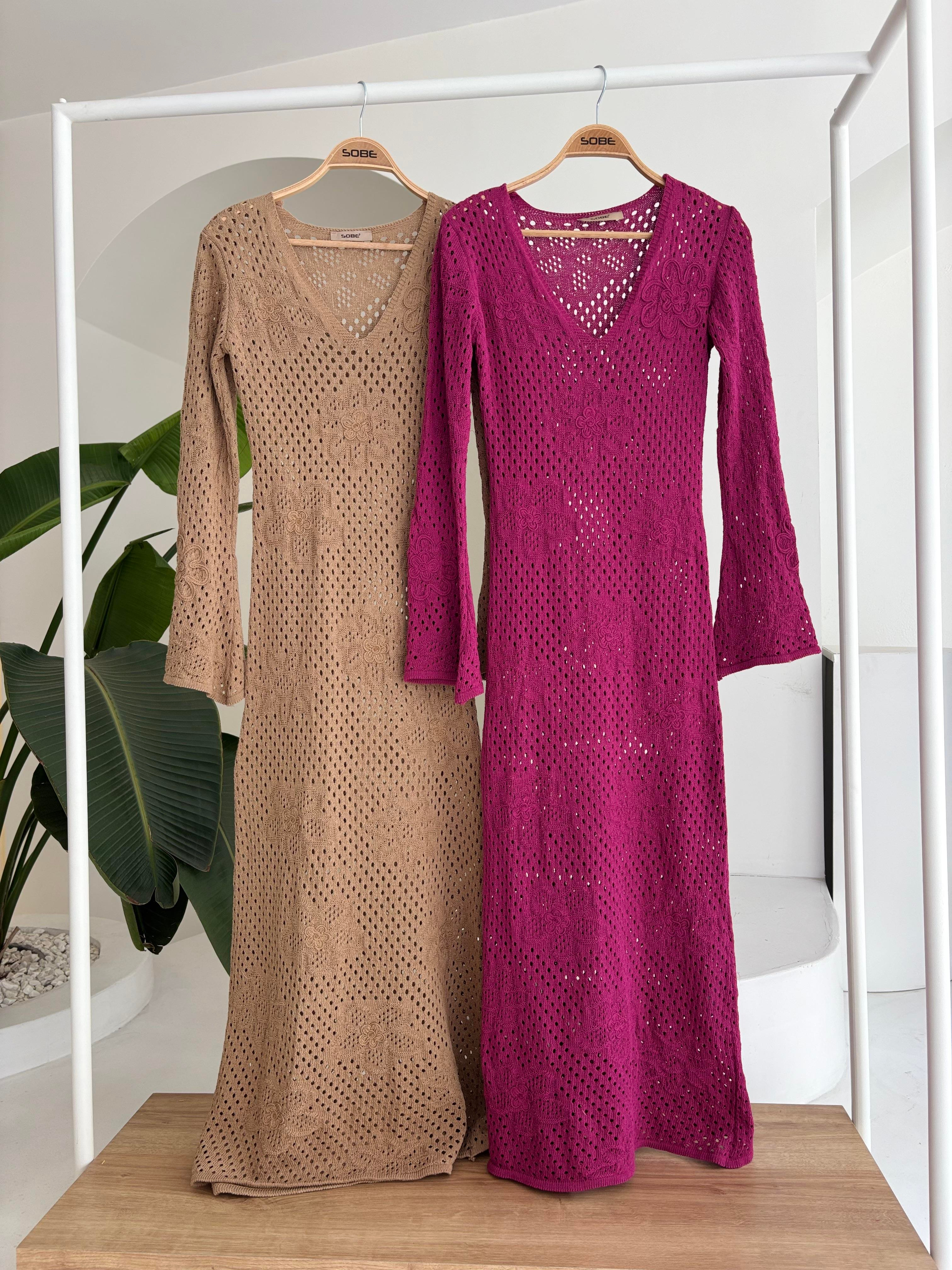 S5Y2857Flower Detailed Openwork Knit Dress 2857