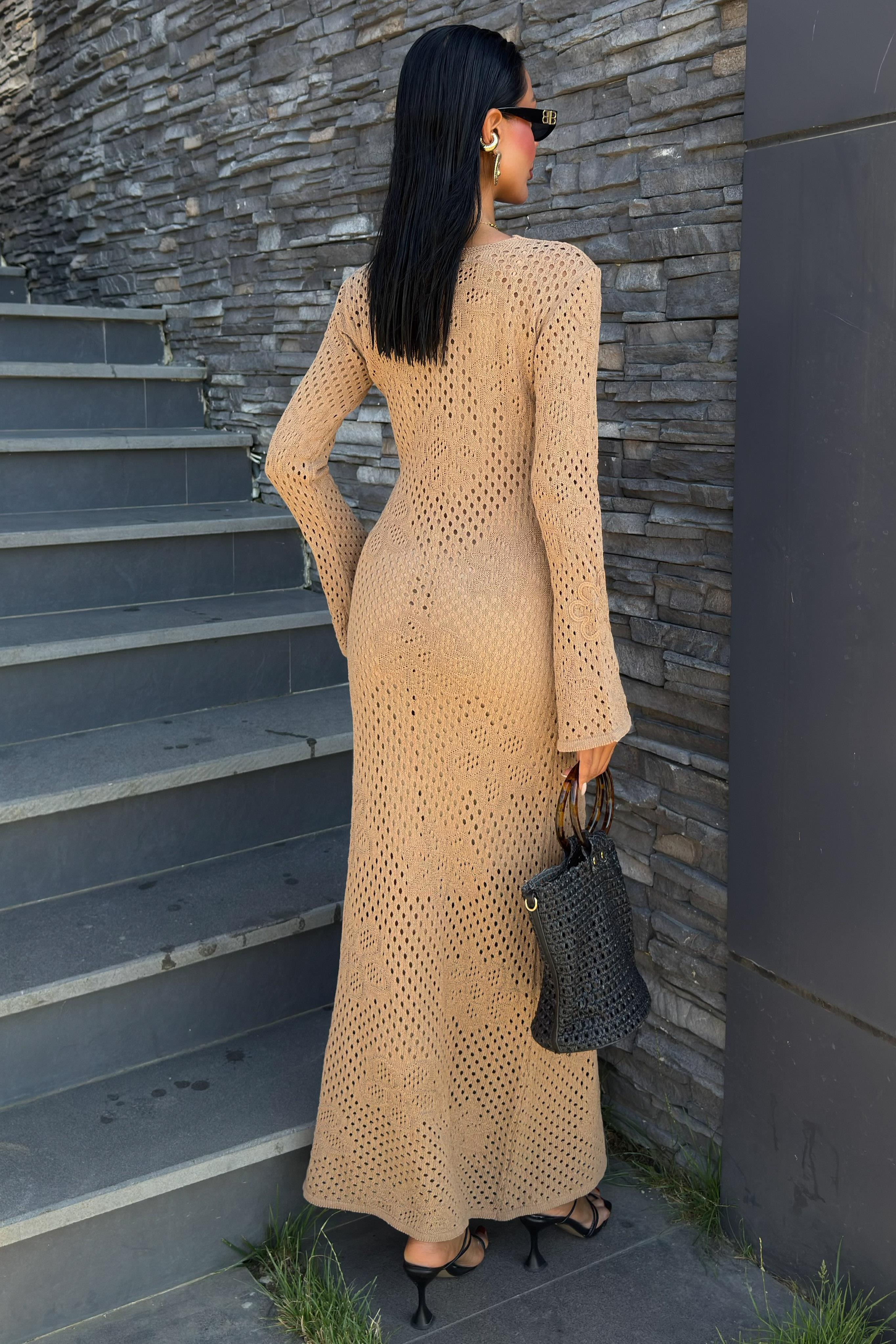 S5Y2857Flower Detailed Openwork Knit Dress 2857