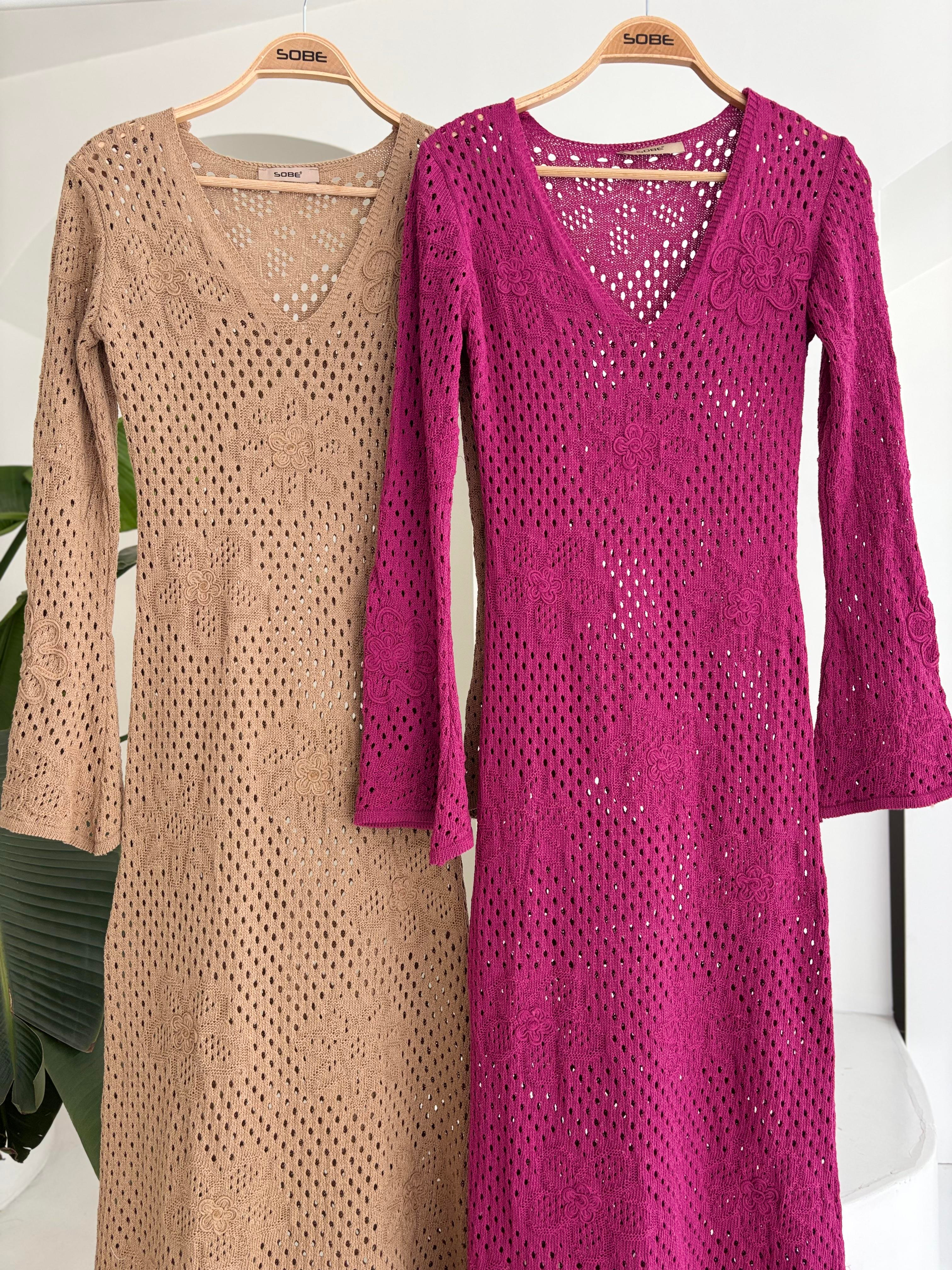 S5Y2857Flower Detailed Openwork Knit Dress 2857