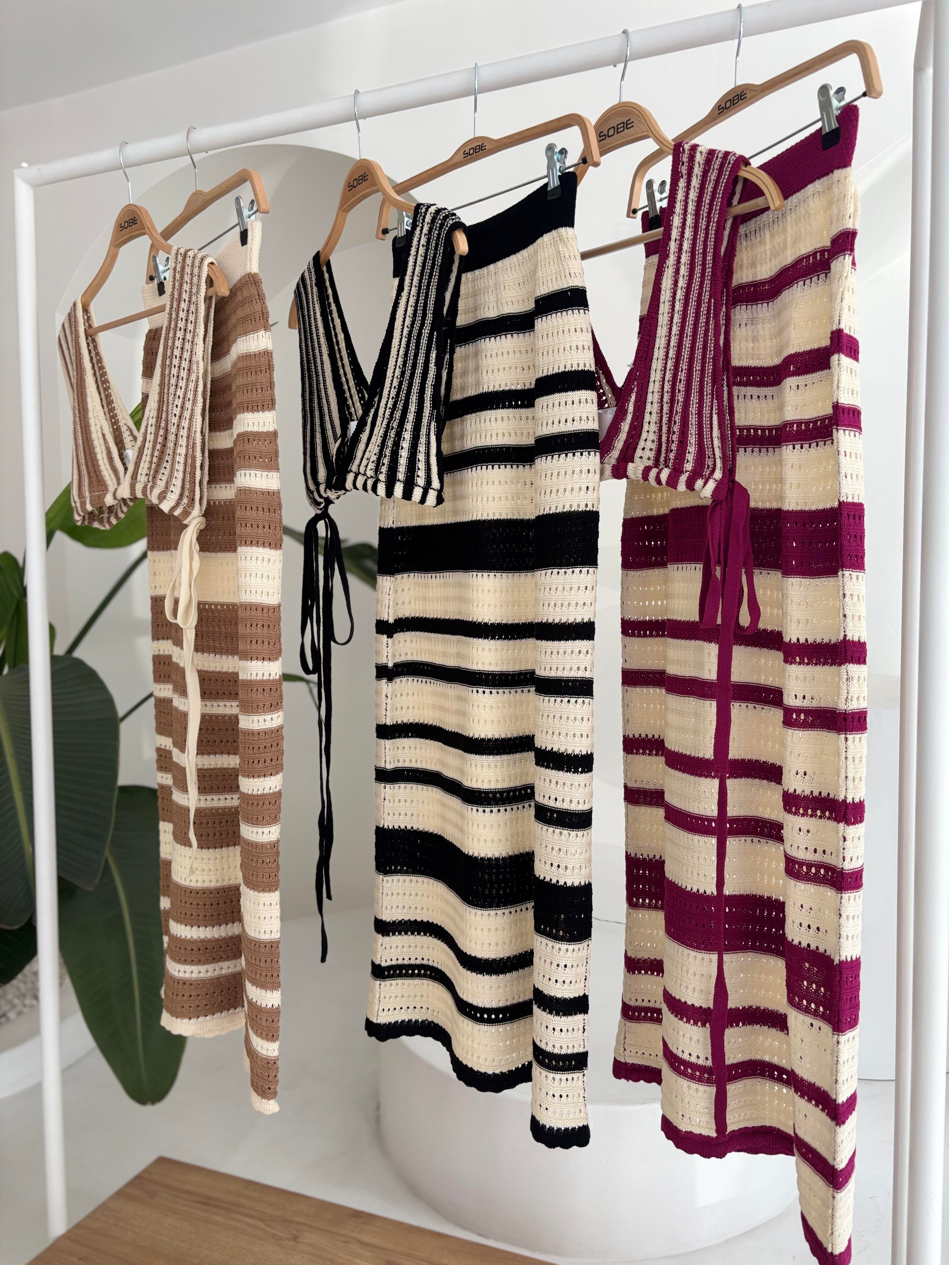 S5Y10110Striped Bikini Top and Skirt Knitwear Set 10110