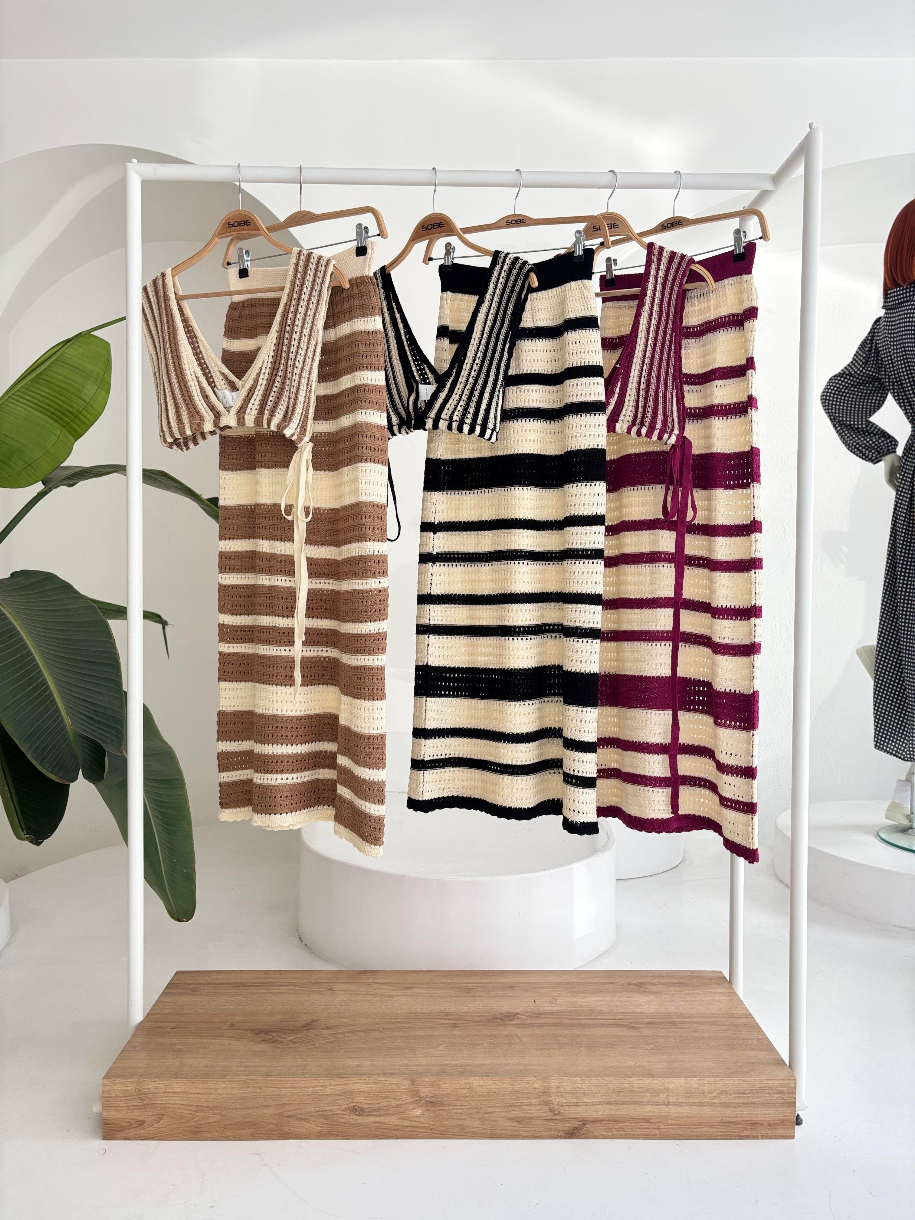 S5Y10110Striped Bikini Top and Skirt Knitwear Set 10110