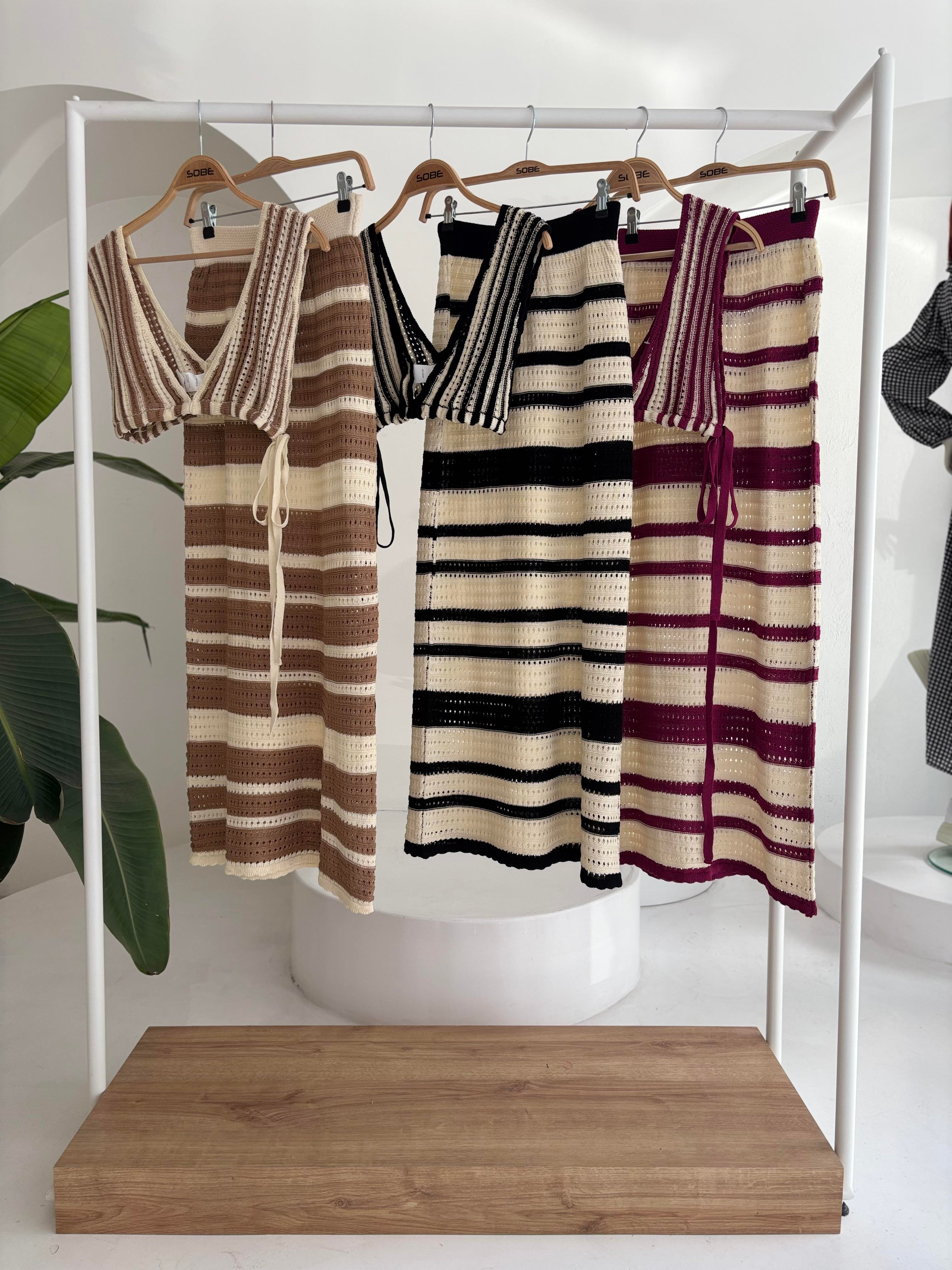 S5Y10110Striped Bikini Top and Skirt Knitwear Set 10110