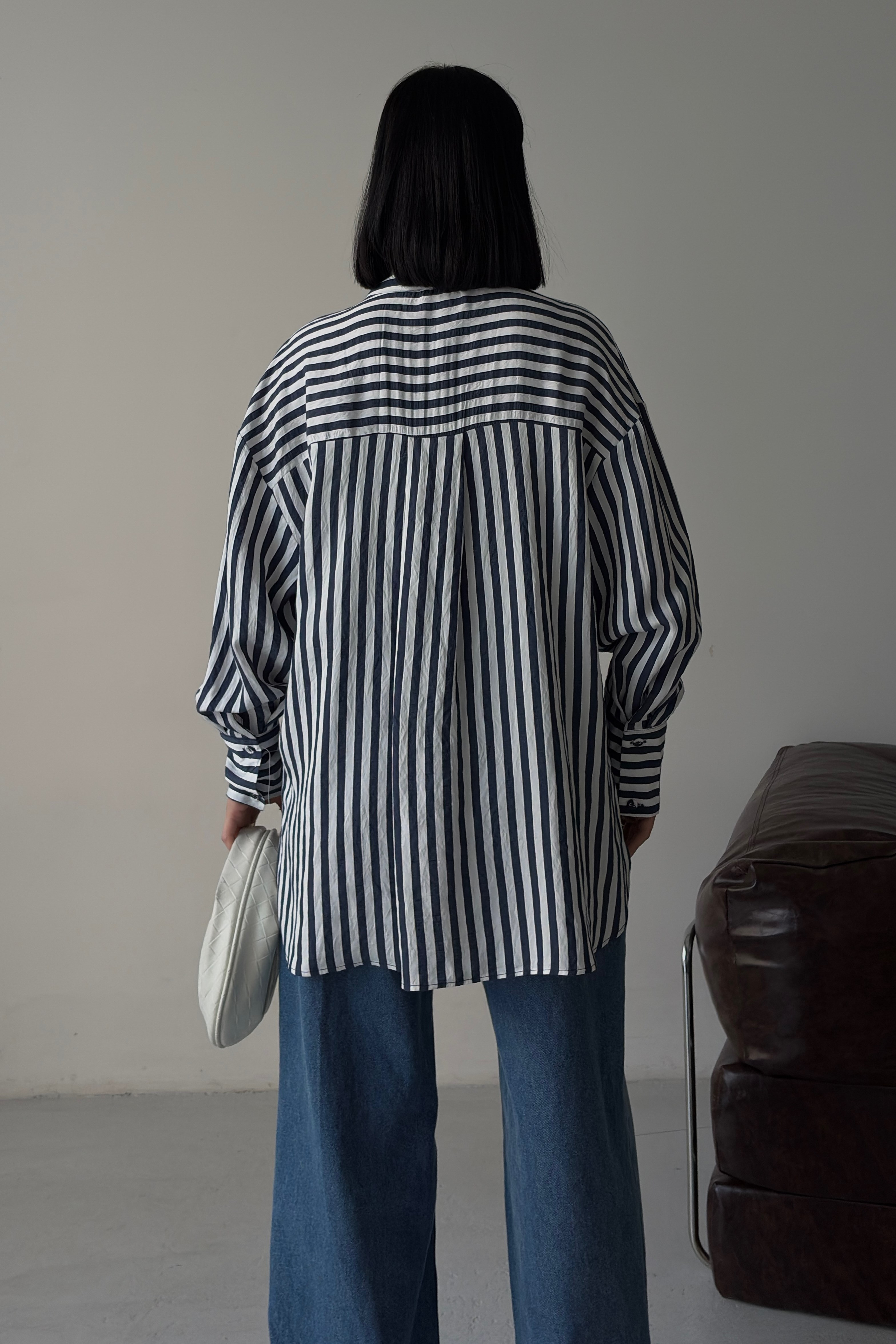 S6Y3504DKÇizgili Oversize Basic Gömlek 3504