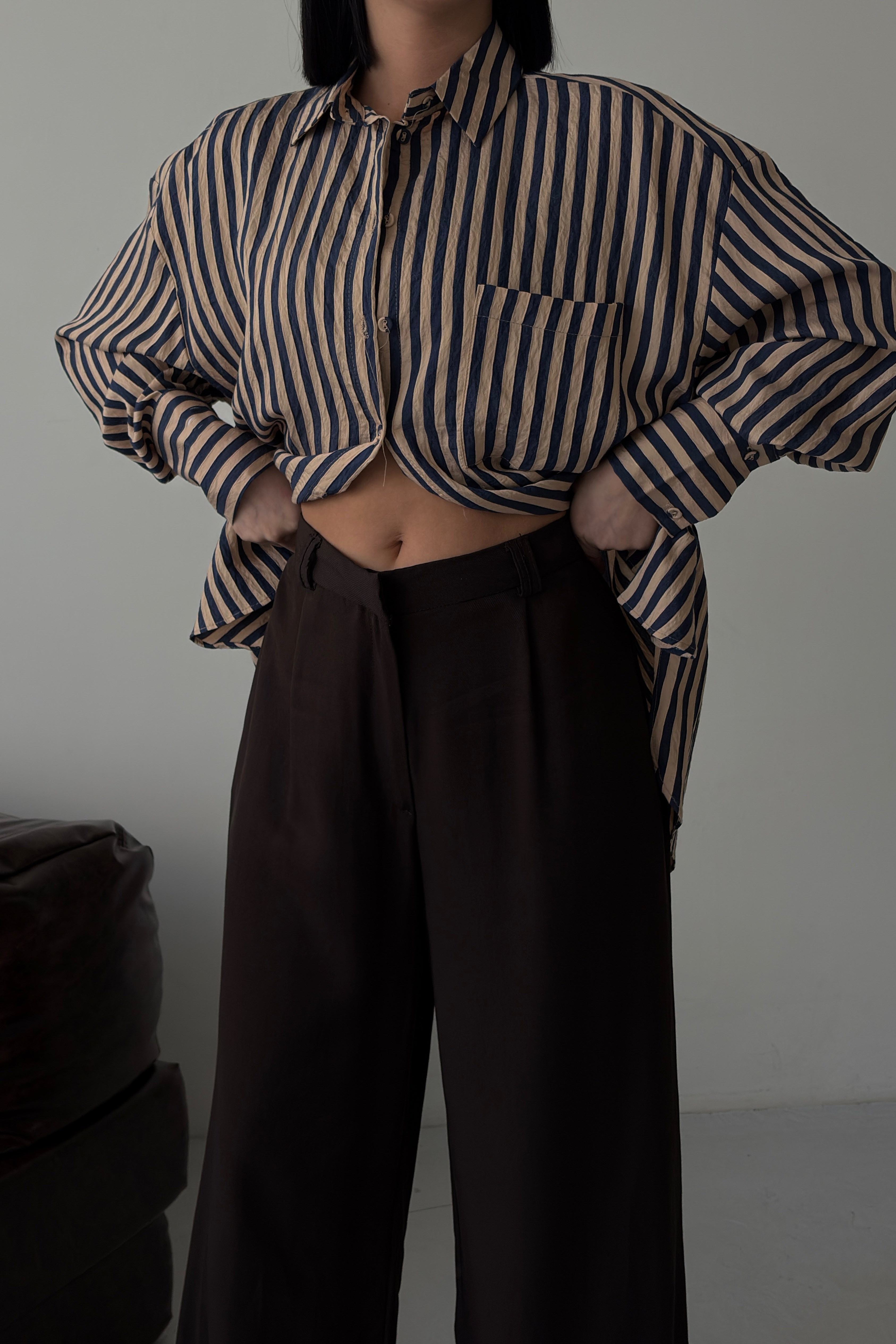 S6Y3504DKÇizgili Oversize Basic Gömlek 3504