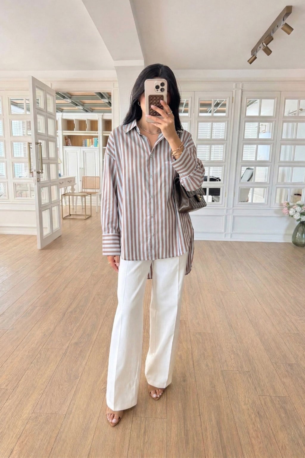 S6Y3504DKÇizgili Oversize Basic Gömlek 3504