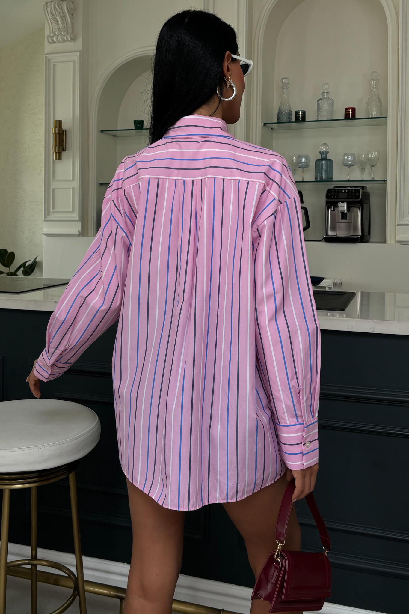 S5Y3451Çizgili Pembe Poplin Gömlek 3451