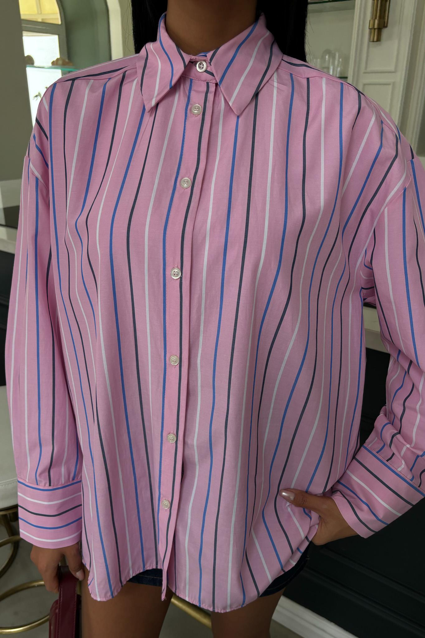 S5Y3451Çizgili Pembe Poplin Gömlek 3451