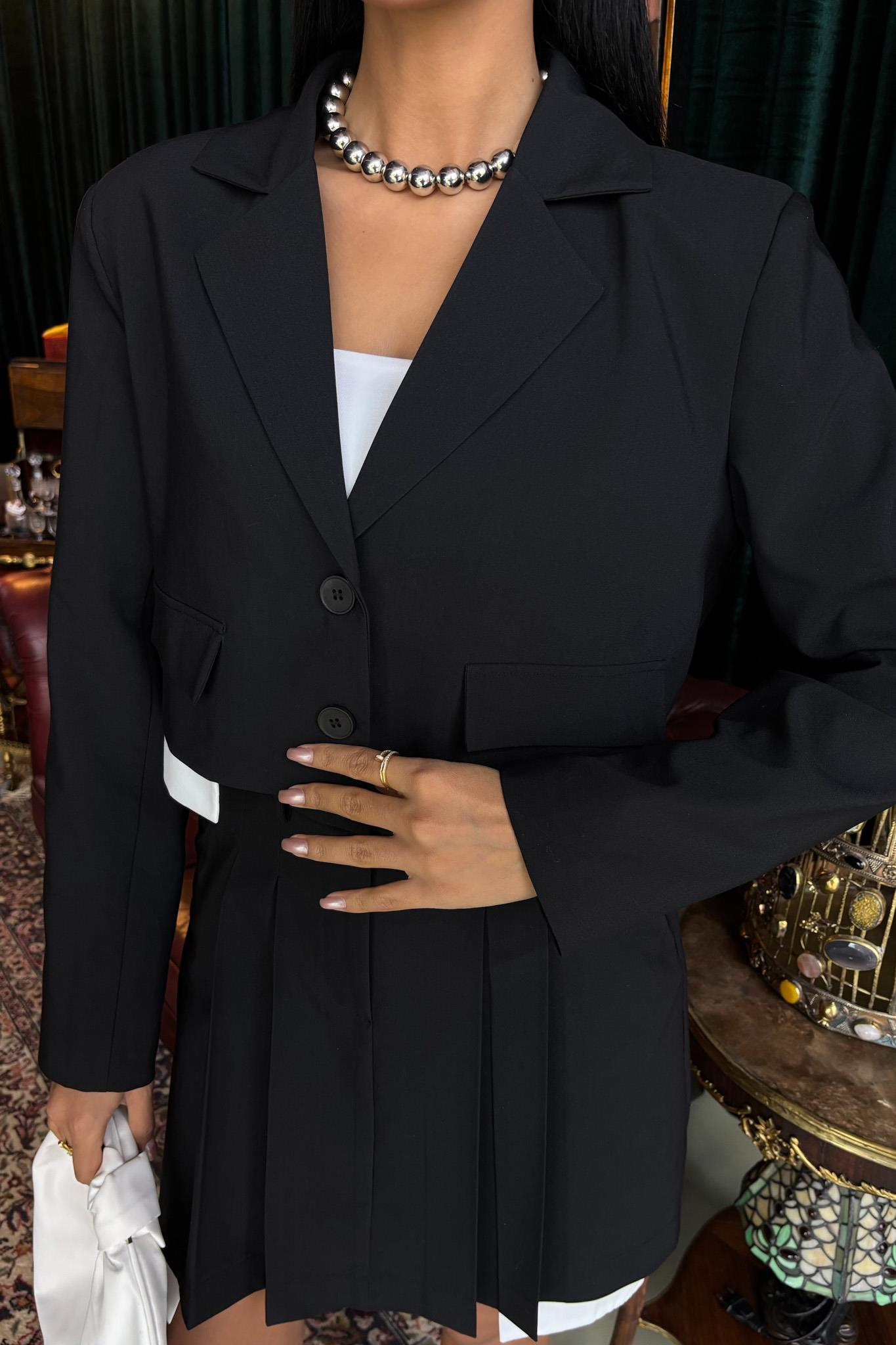 S5Y10111Crop Jacket and Pleated Skirt Garnish Suit 10111