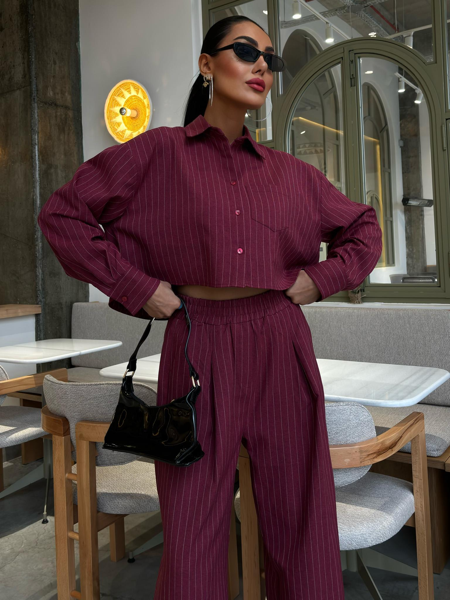 S5Y10080Crop Shirt Striped Suit 10080