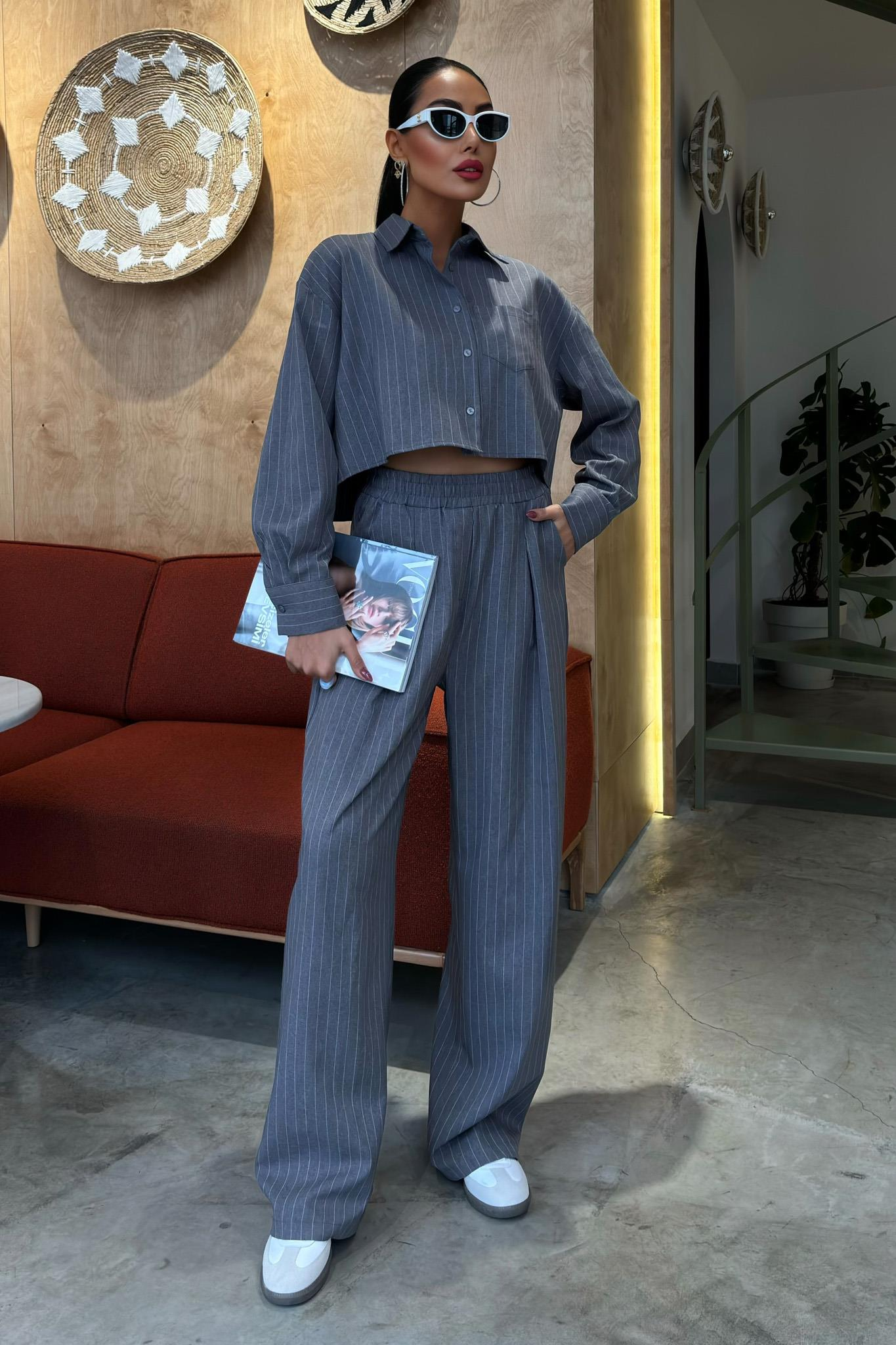 S5Y10080Crop Shirt Striped Suit 10080